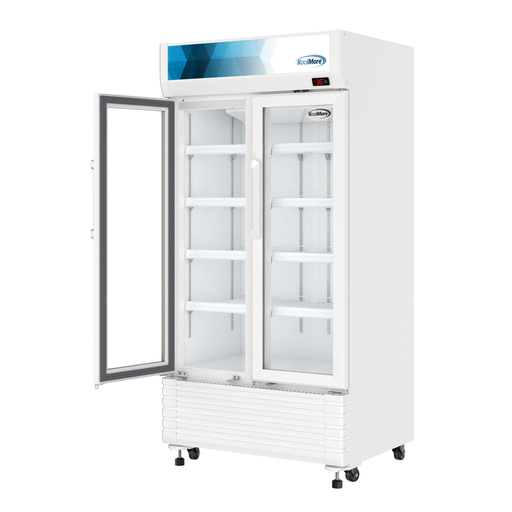 35 in. Commercial 2-Glass Door Merchandiser Refrigerator, 16.5 cu. ft. in White