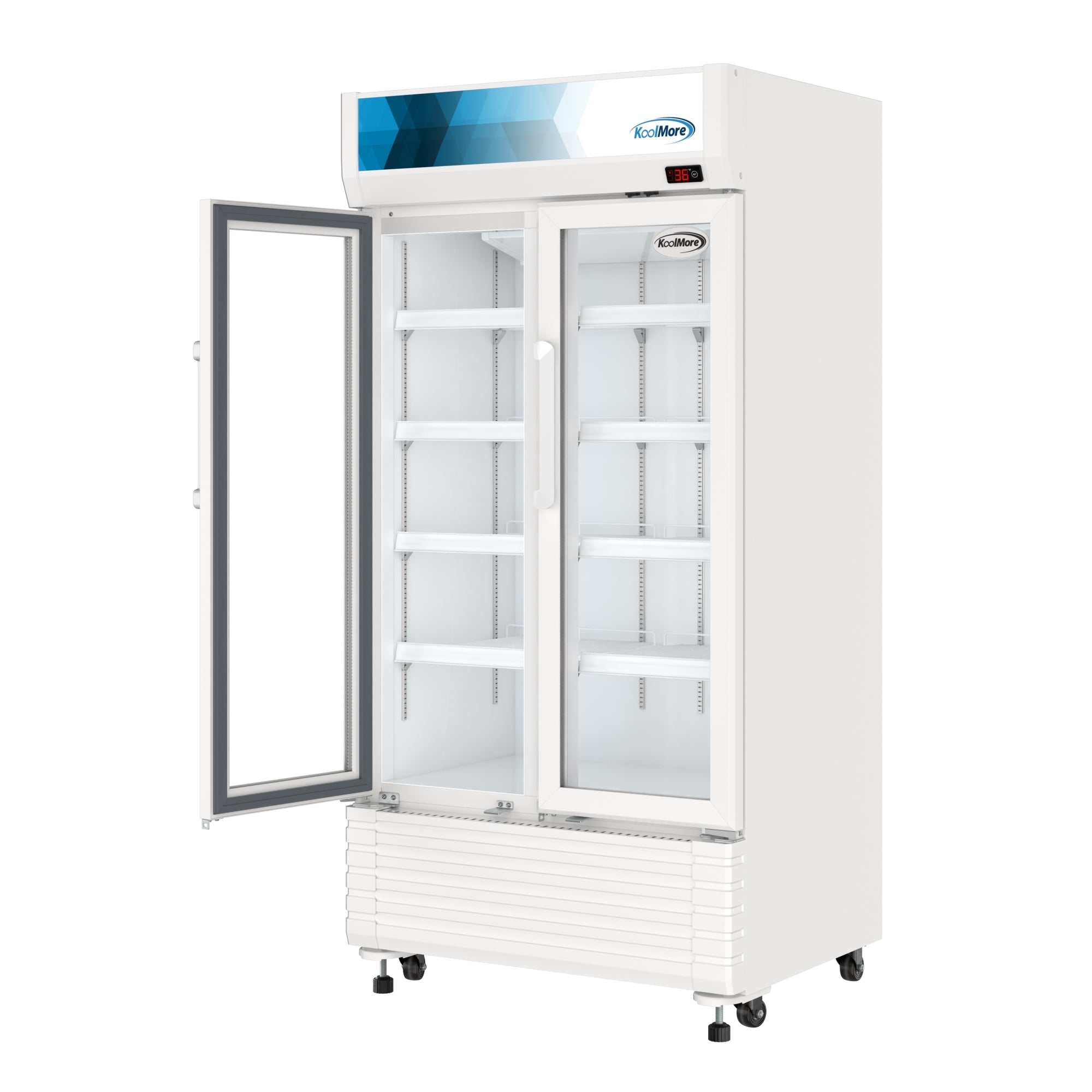35 in. Commercial 2-Glass Door Merchandiser Refrigerator, 16.5 cu. ft. in White