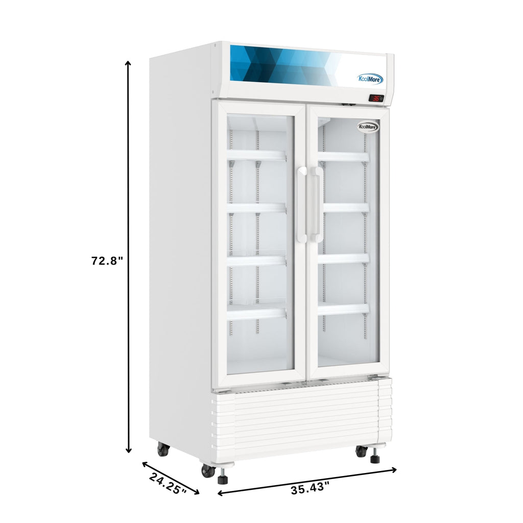35 in. Commercial 2-Glass Door Merchandiser Refrigerator, 16.5 cu. ft. in White