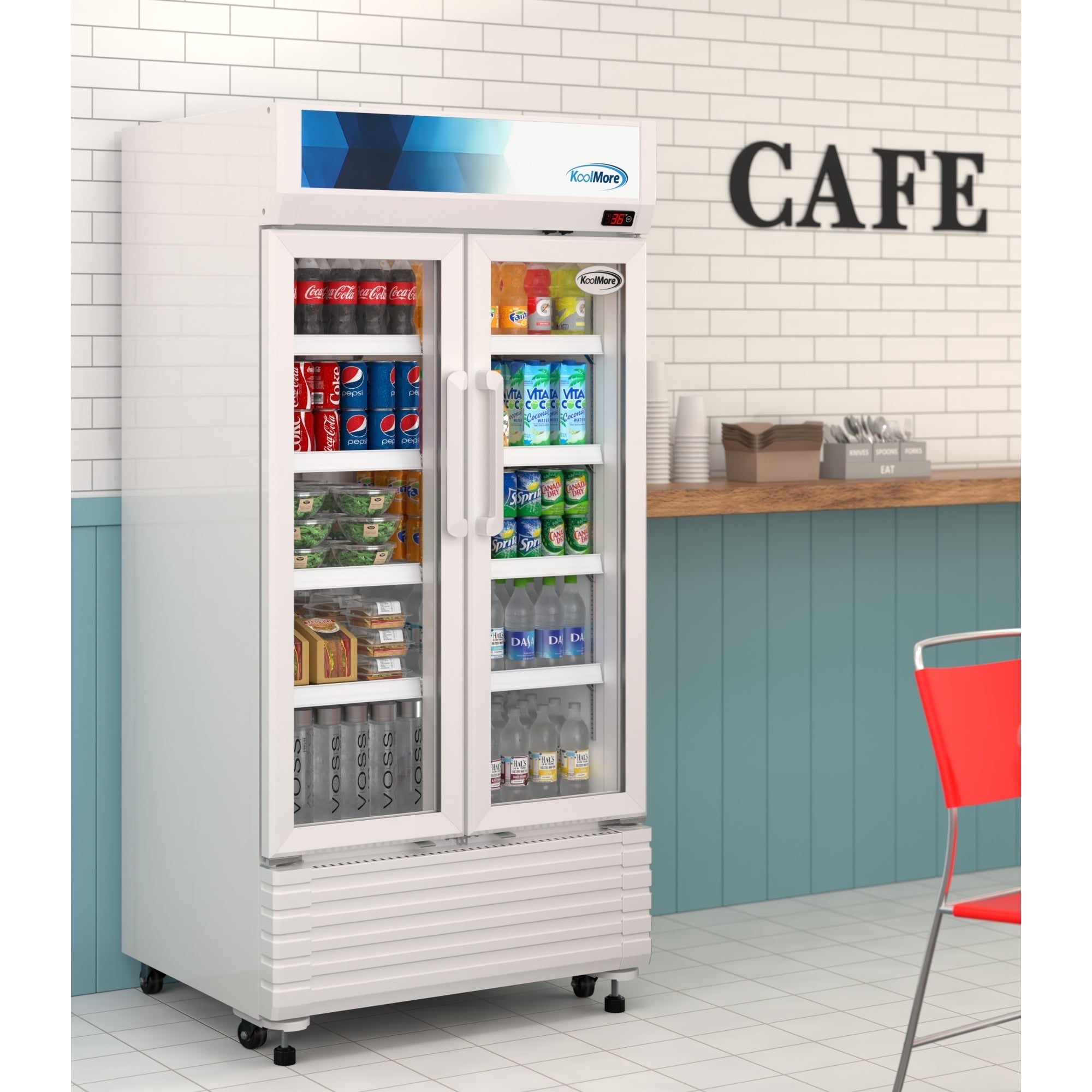 35 in. Commercial 2-Glass Door Merchandiser Refrigerator, 16.5 cu. ft. in White