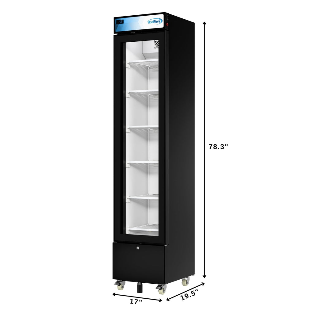 17 in. Slim Commercial Merchandiser Freezer with Manual Defrost, 6.5 Cu. Ft. Capacity, ETL Listed in Black