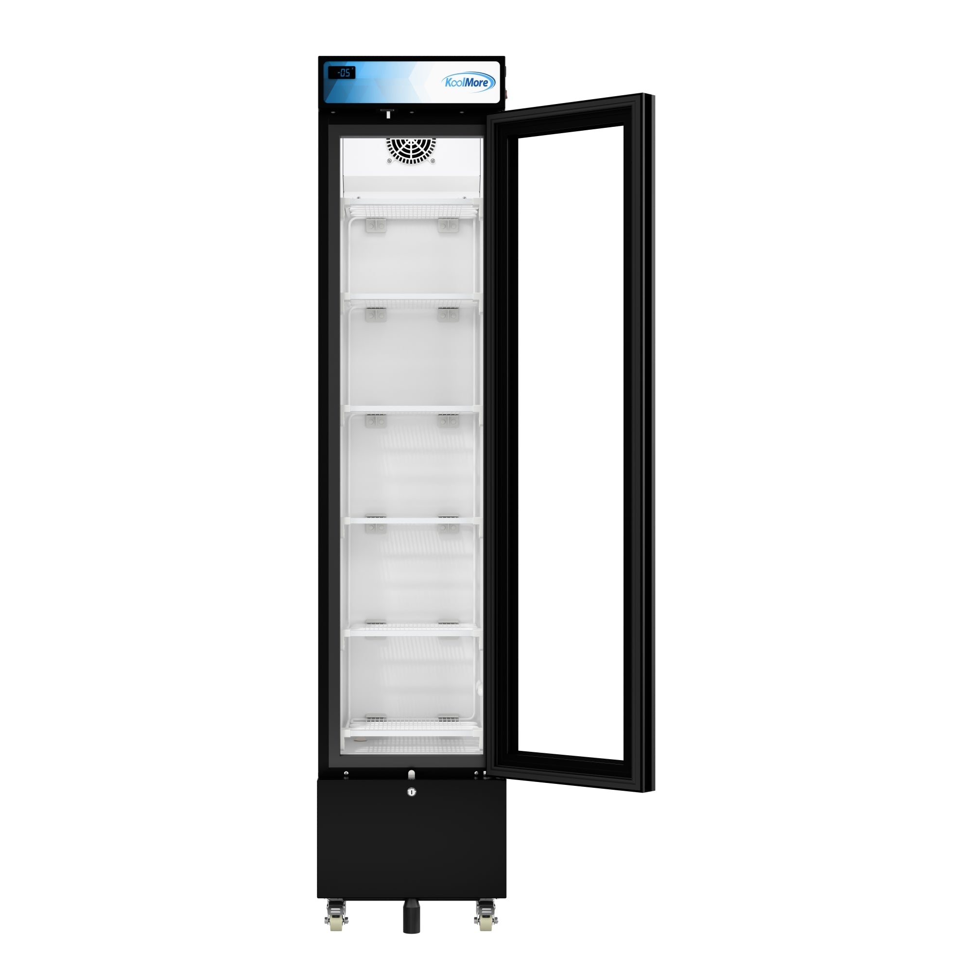 17 in. Slim Commercial Merchandiser Freezer with Manual Defrost, 6.5 Cu. Ft. Capacity, ETL Listed in Black - Wrap