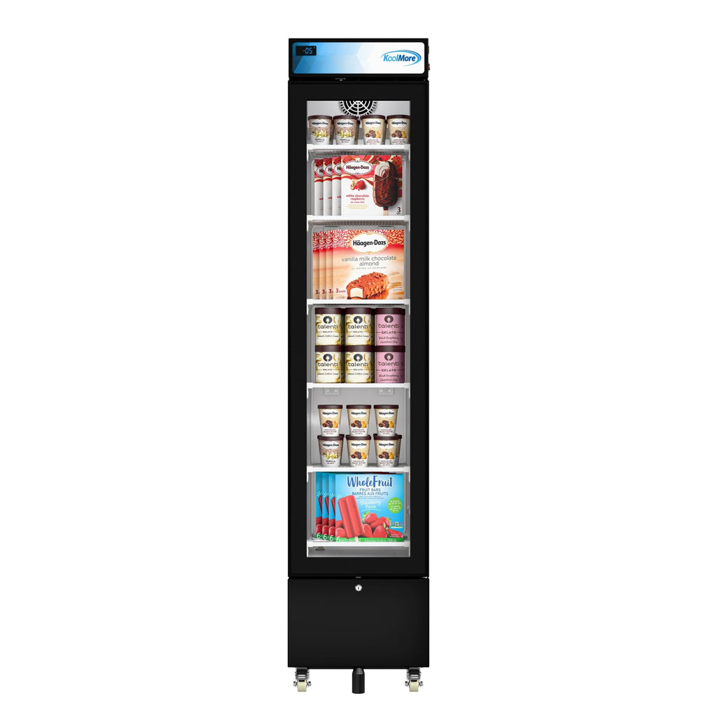 17 in. Slim Commercial Merchandiser Freezer with Manual Defrost, 6.5 Cu. Ft. Capacity, ETL Listed in Black