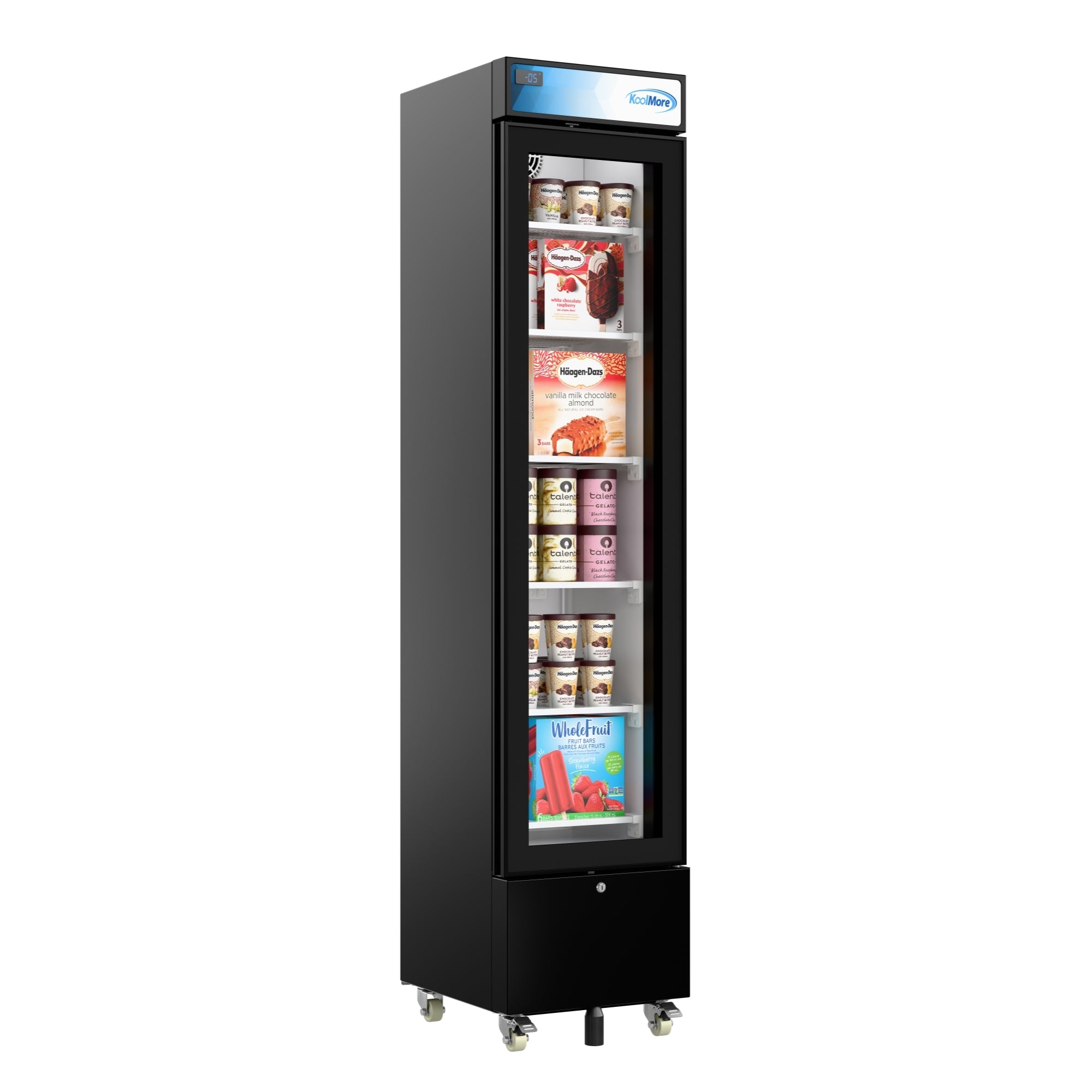 17 in. Slim Commercial Merchandiser Freezer with Manual Defrost, 6.5 Cu. Ft. Capacity, ETL Listed in Black - Wrap
