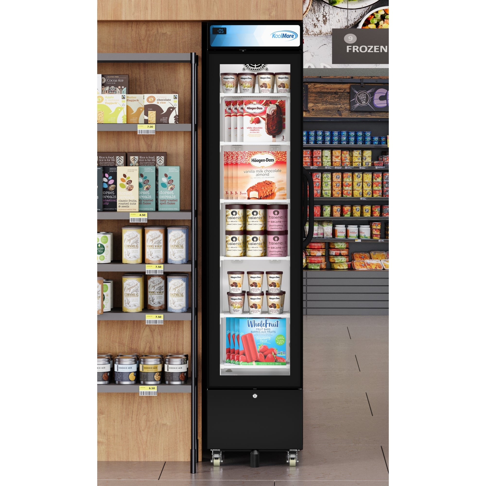 17 in. Slim Commercial Merchandiser Freezer with Manual Defrost, 6.5 Cu. Ft. Capacity, ETL Listed in Black