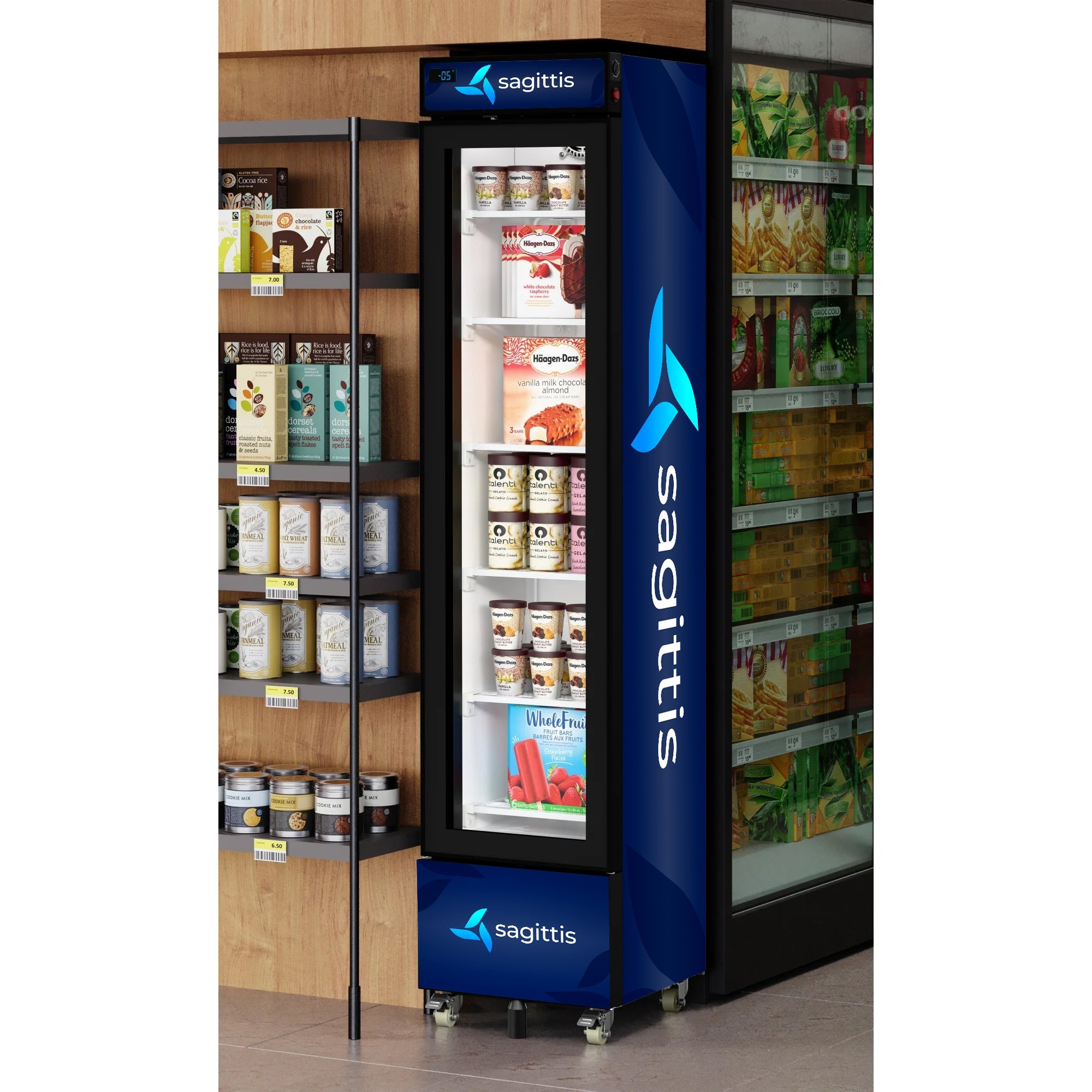 17 in. Slim Commercial Merchandiser Freezer with Manual Defrost, 6.5 Cu. Ft. Capacity, ETL Listed in Black - Wrap