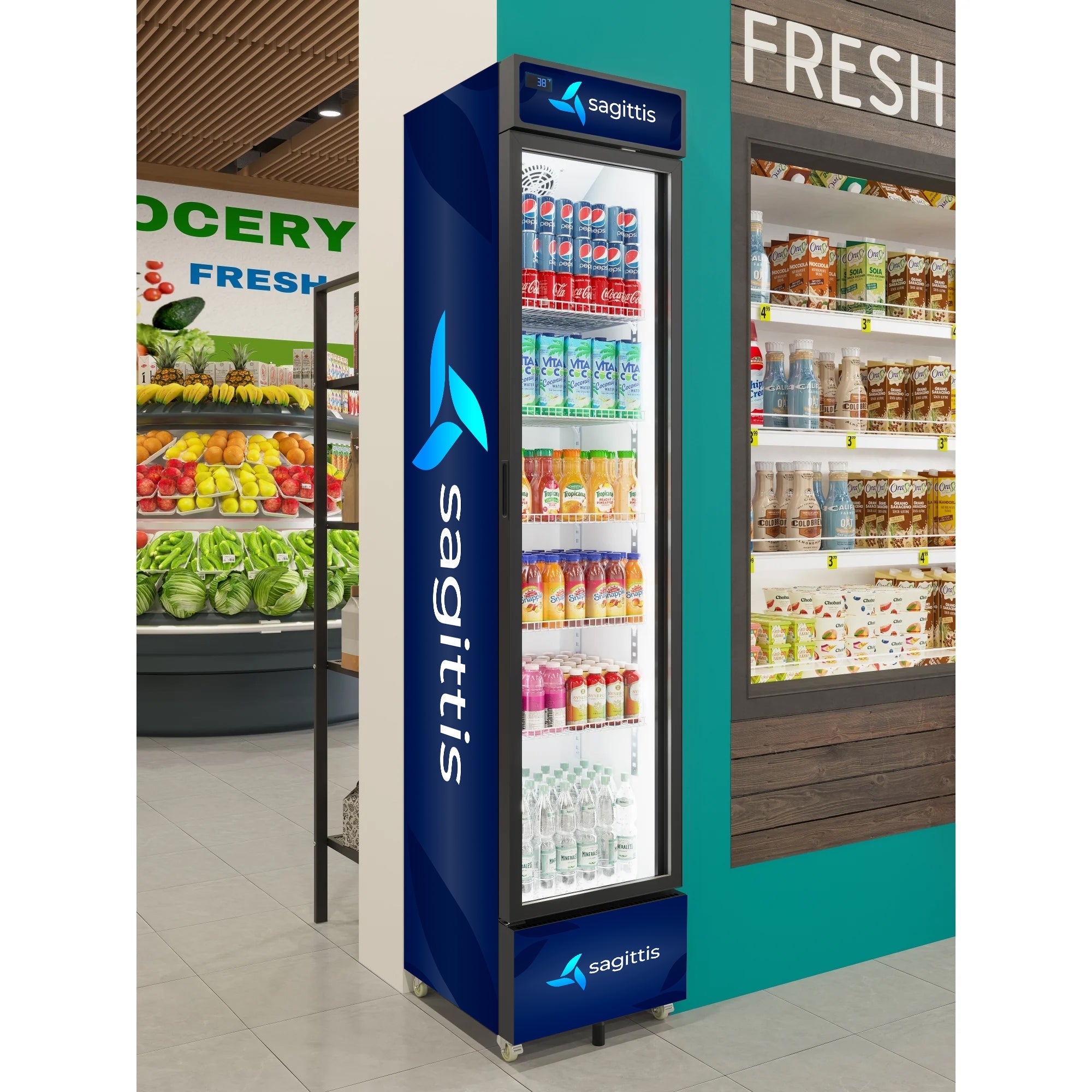 17 in. Slim Commercial Merchandiser Refrigerator 7 Cu. Ft. in Black, ETL Listed - Wrap