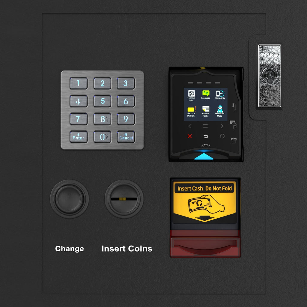Snack Vending Machine with 21.5 Inch Touch Display, 66 Slots and Elevator-Lift Dispensing System, Refrigerated, Bill Acceptor and Credit Card Reader, Wifi and 4G Connectivity in Black - Wrap
