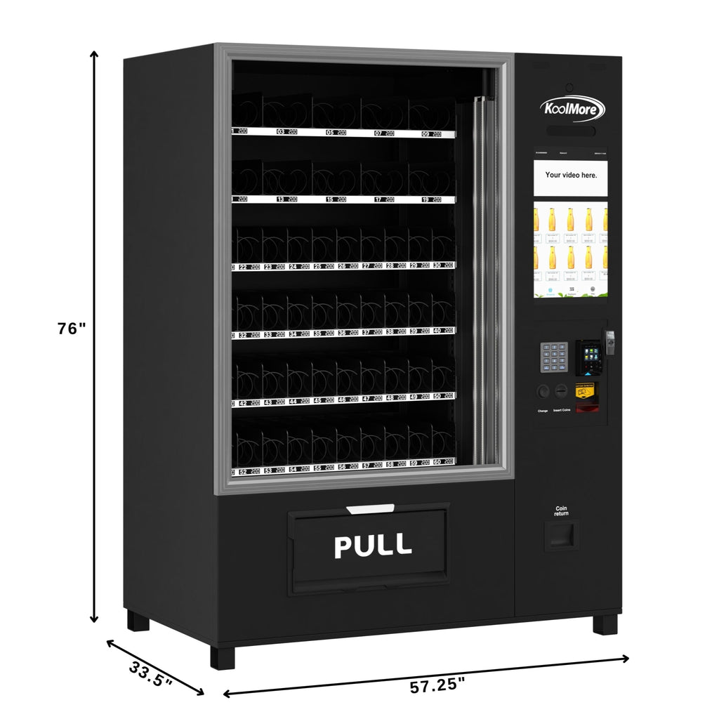 Snack Vending Machine with 21.5 Inch Touch Display, 66 Slots and Elevator-Lift Dispensing System, Refrigerated, Bill Acceptor and Credit Card Reader, Wifi and 4G Connectivity in Black - Wrap