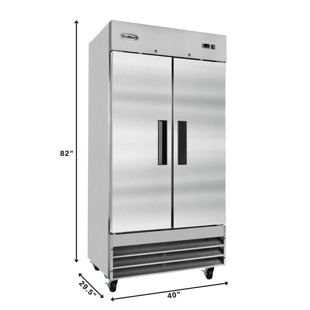 39 in. Commercial Stainless Steel 2-Door Reach-In Refrigerator, 30 cu. ft.