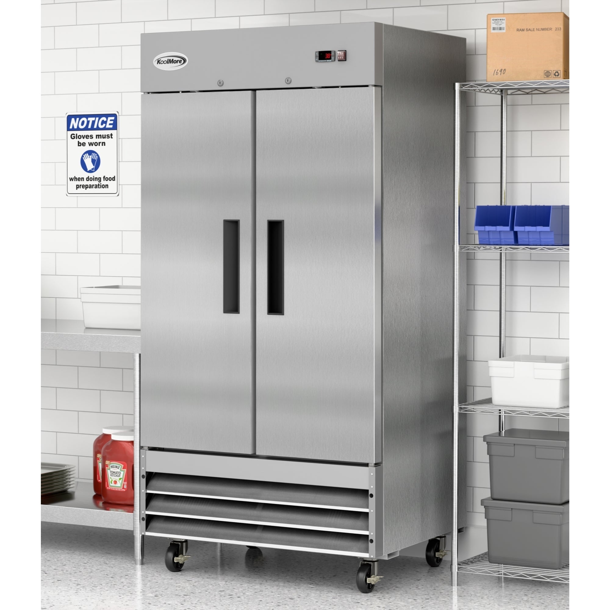 39 in. Commercial Stainless Steel 2-Door Reach-In Refrigerator, 30 cu. ft.