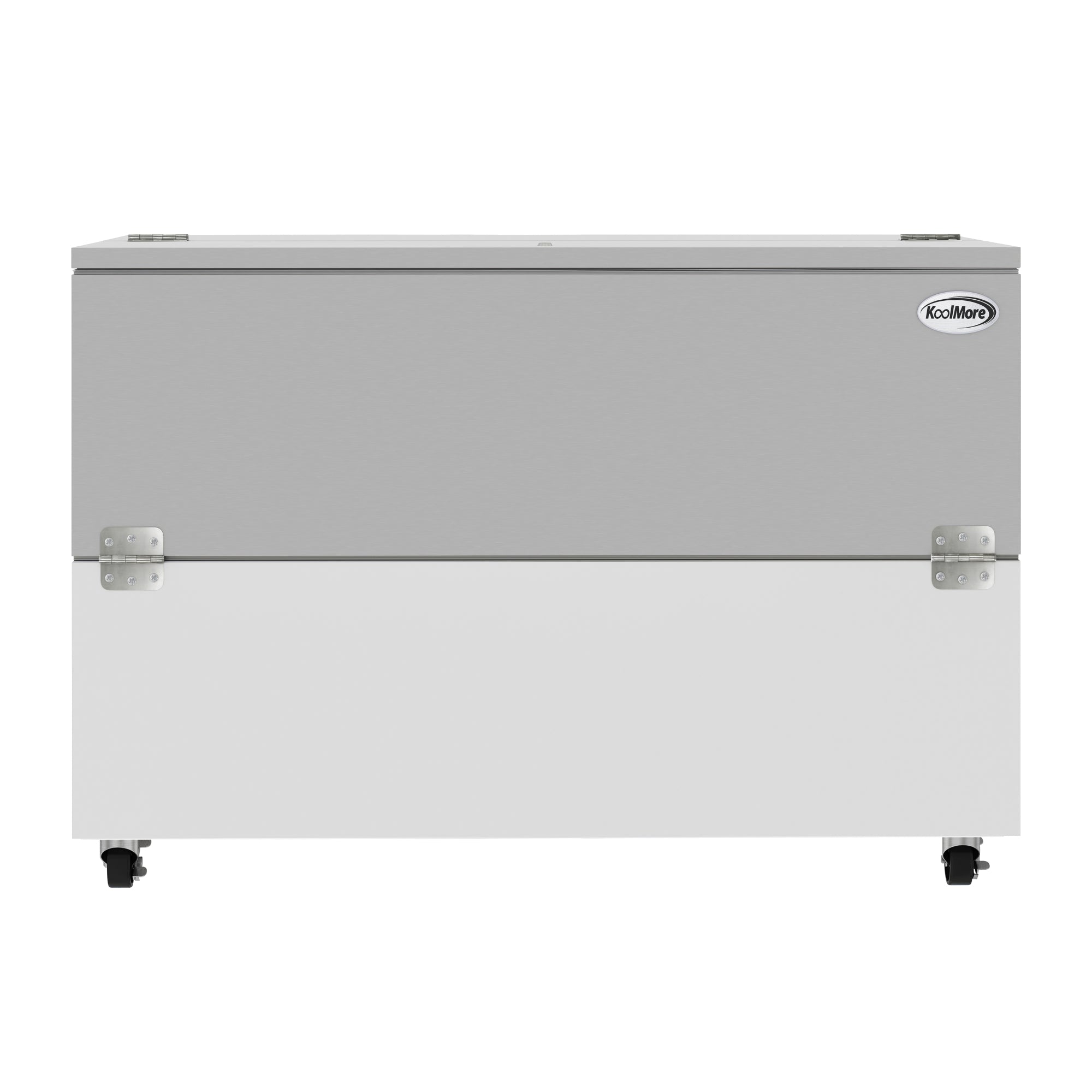 58 in. Commercial Milk Cooler for School and Cafeteria, 16 Crate Capacity with Heavy Duty Casters in Stainless Steel and White