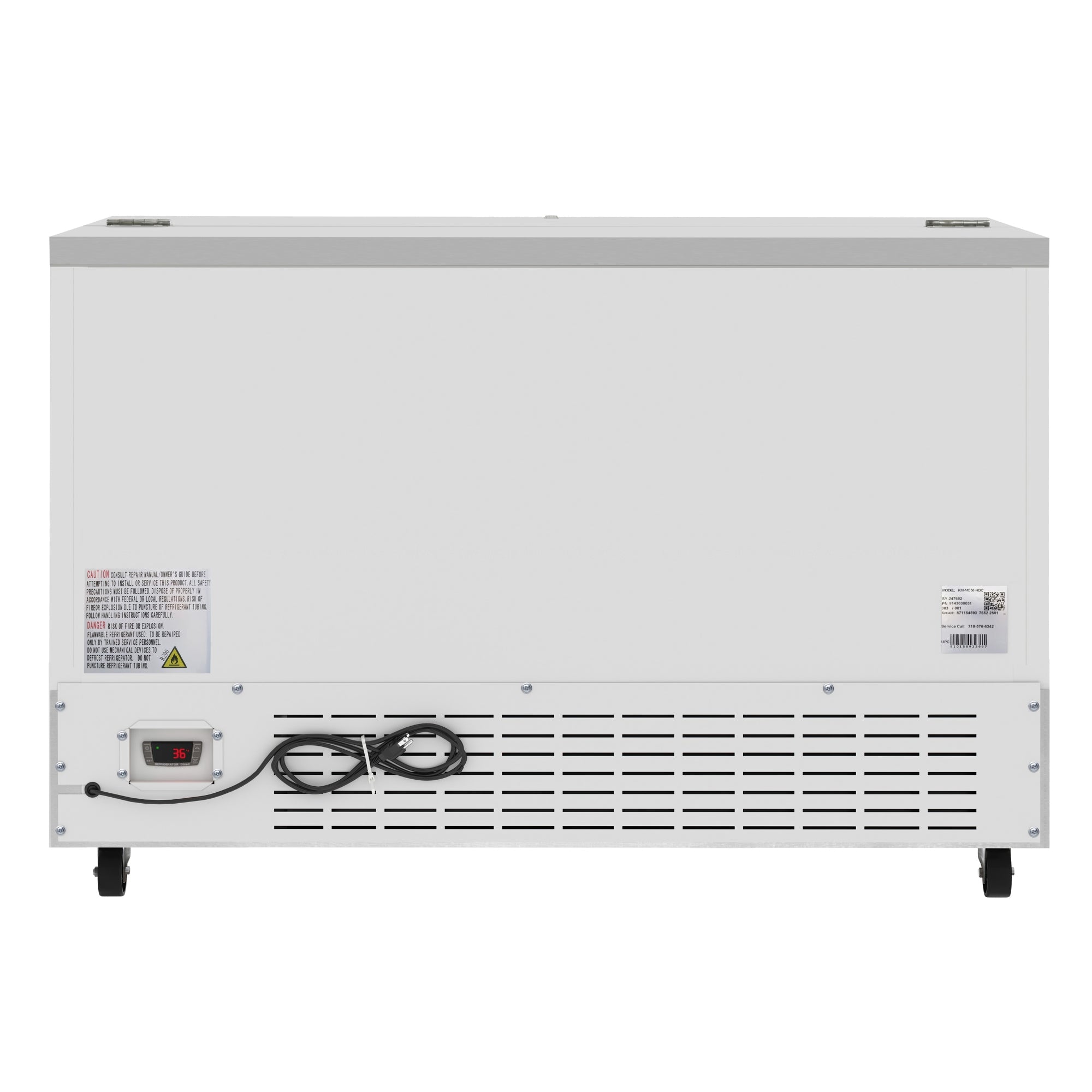58 in. Commercial Milk Cooler for School and Cafeteria, 16 Crate Capacity with Heavy Duty Casters in Stainless Steel and White