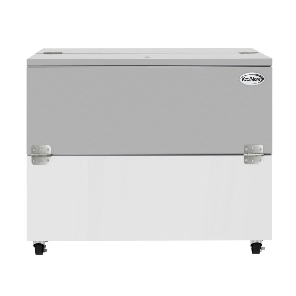 49 in. Commercial Milk Cooler for School and Cafeteria, 12 Crate Capacity with Heavy Duty Casters in Stainless Steel and White