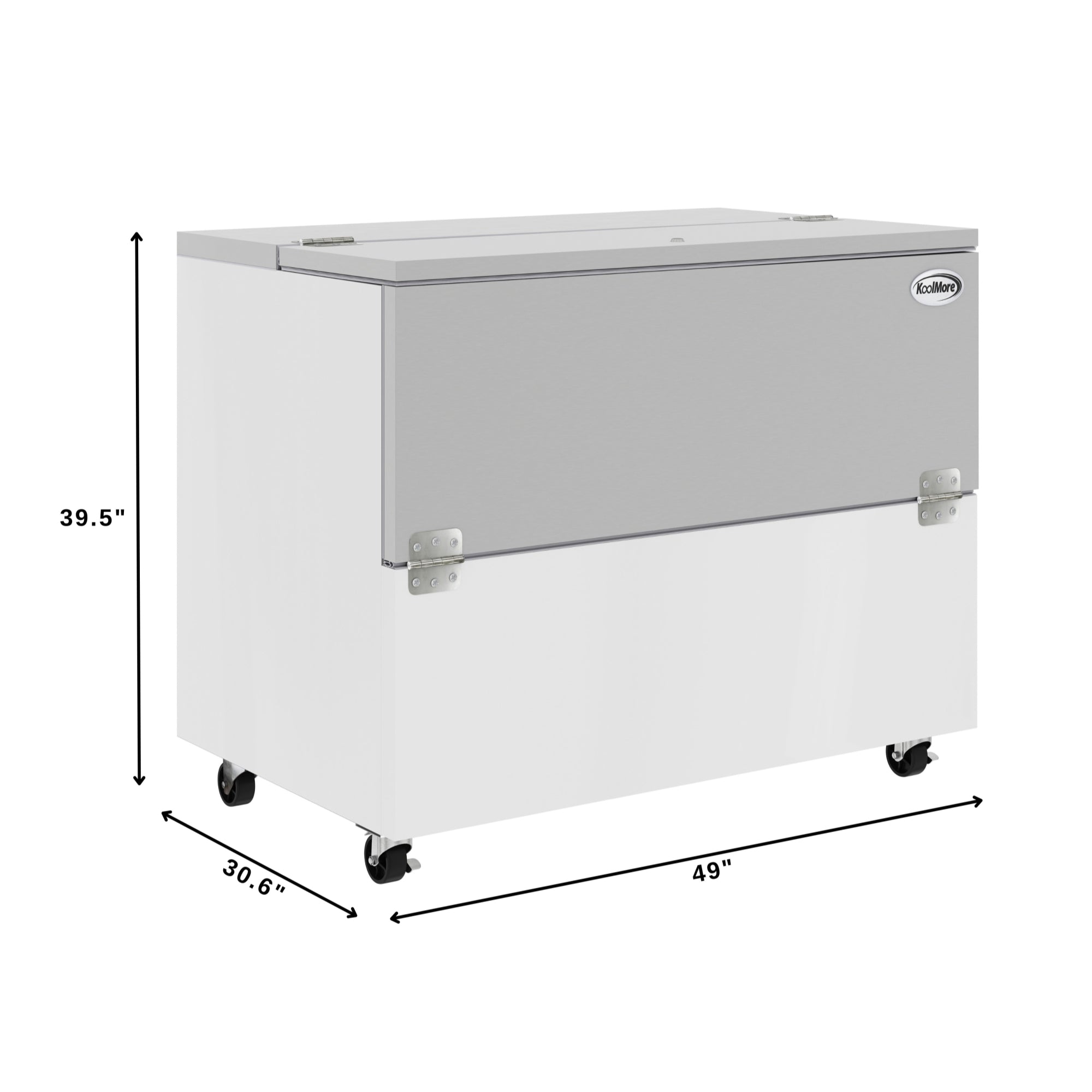 49 in. Commercial Milk Cooler for School and Cafeteria, 12 Crate Capacity with Heavy Duty Casters in Stainless Steel and White