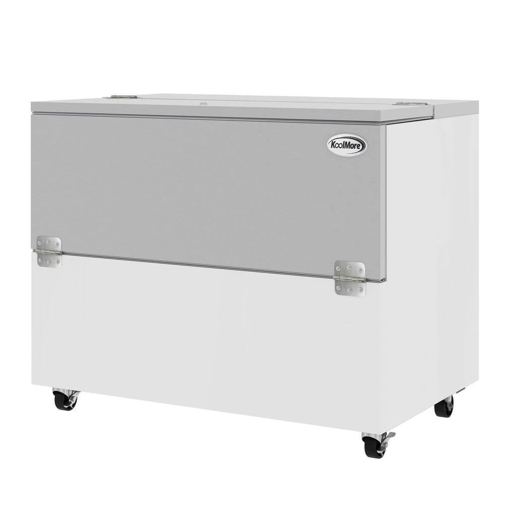 49 in. Commercial Milk Cooler for School and Cafeteria, 12 Crate Capacity with Heavy Duty Casters in Stainless Steel and White