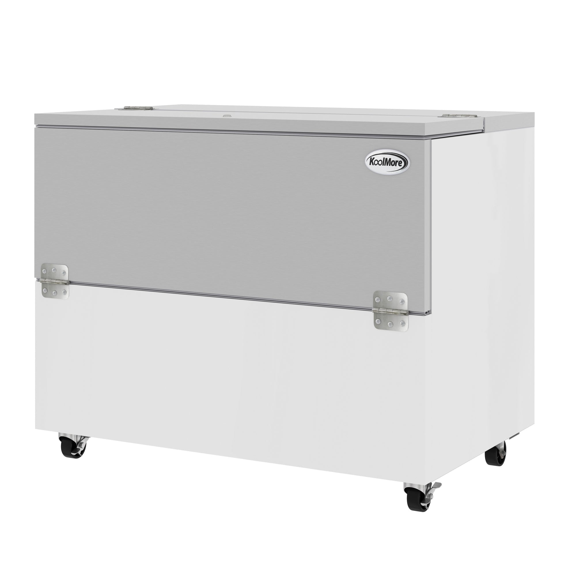 49 in. Commercial Milk Cooler for School and Cafeteria, 12 Crate Capacity with Heavy Duty Casters in Stainless Steel and White