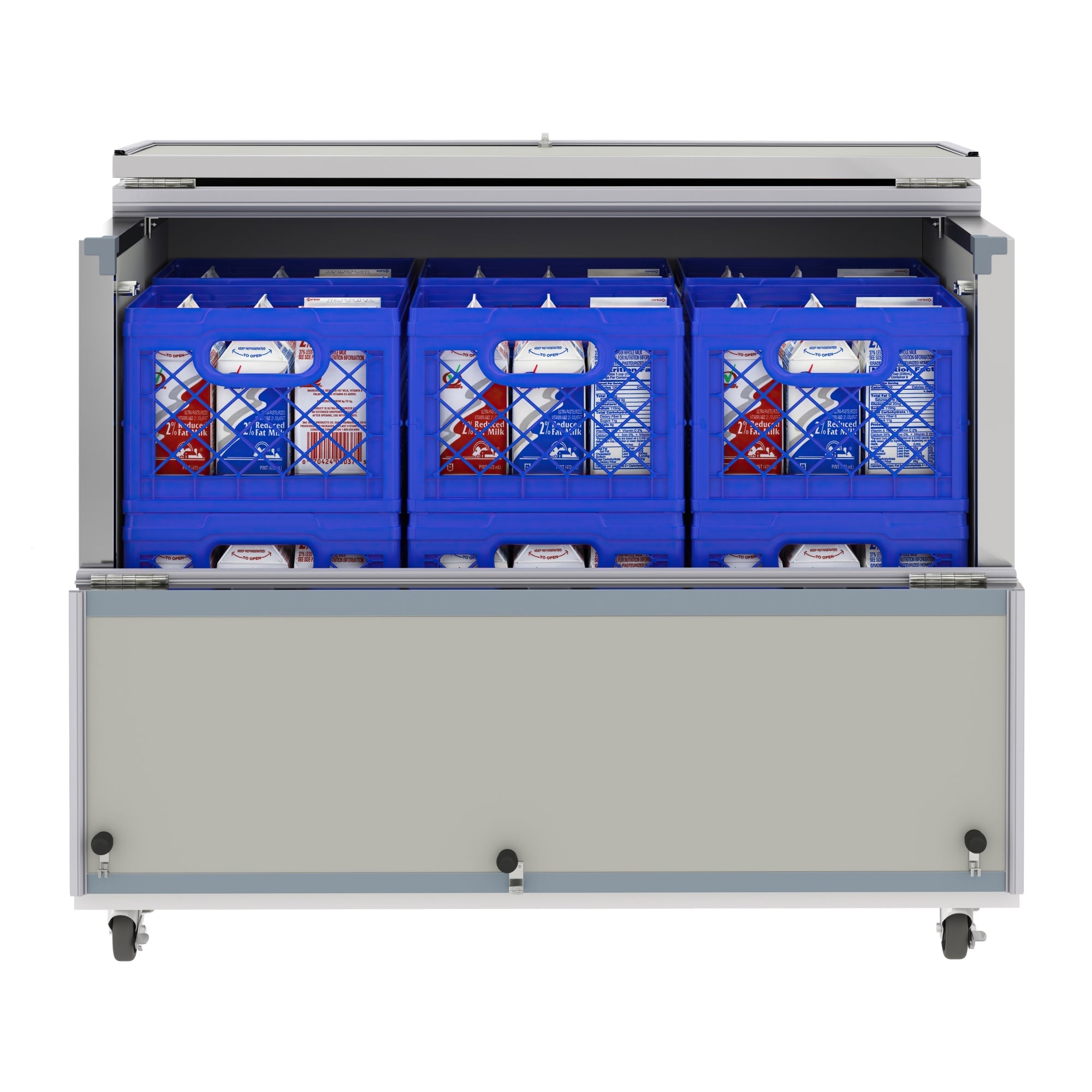 49 in. Commercial Milk Cooler for School and Cafeteria, 12 Crate Capacity with Heavy Duty Casters in Stainless Steel and White