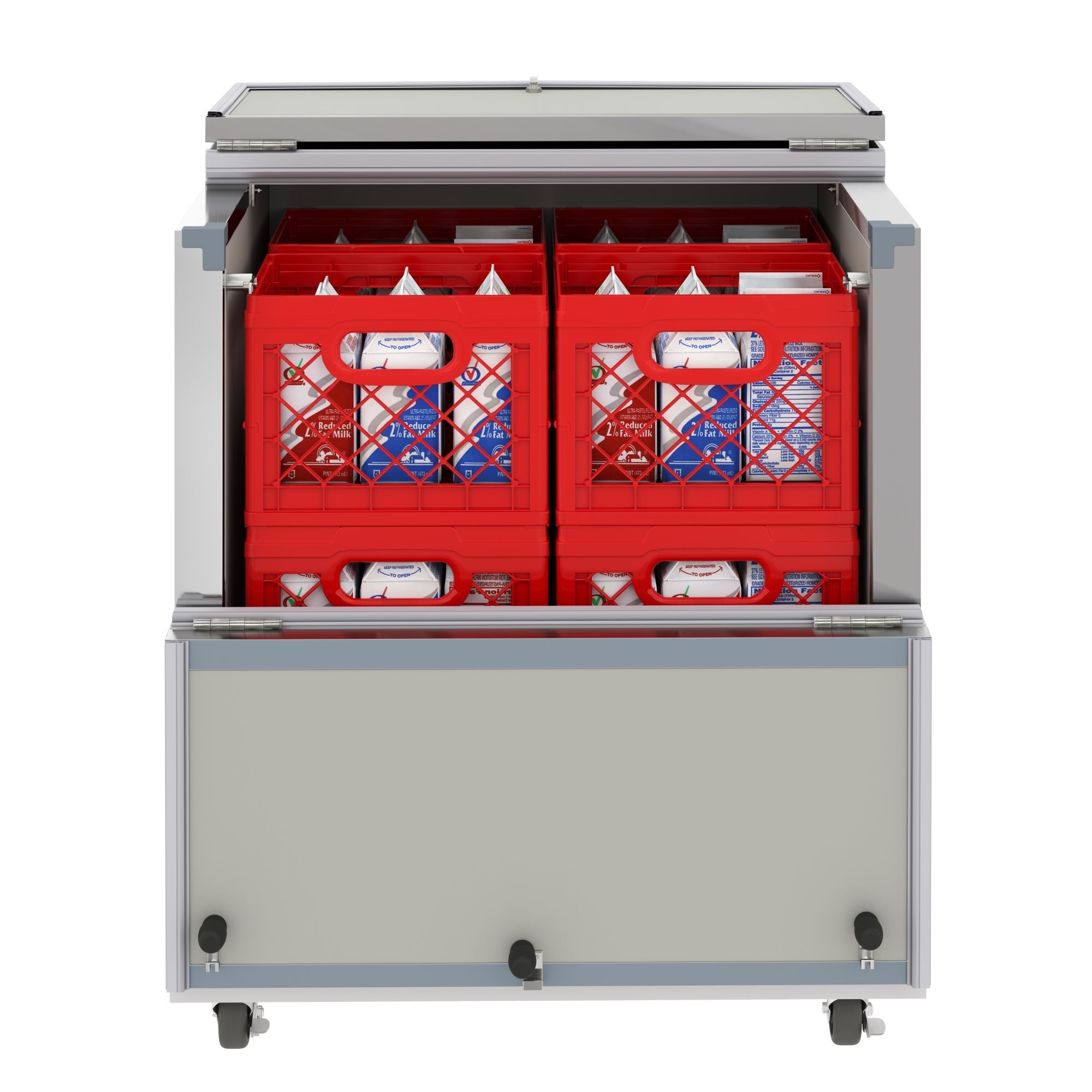 34 in. Commercial Milk Cooler for School and Cafeteria, 8 Crate Capacity with Heavy Duty Casters in Stainless Steel and White