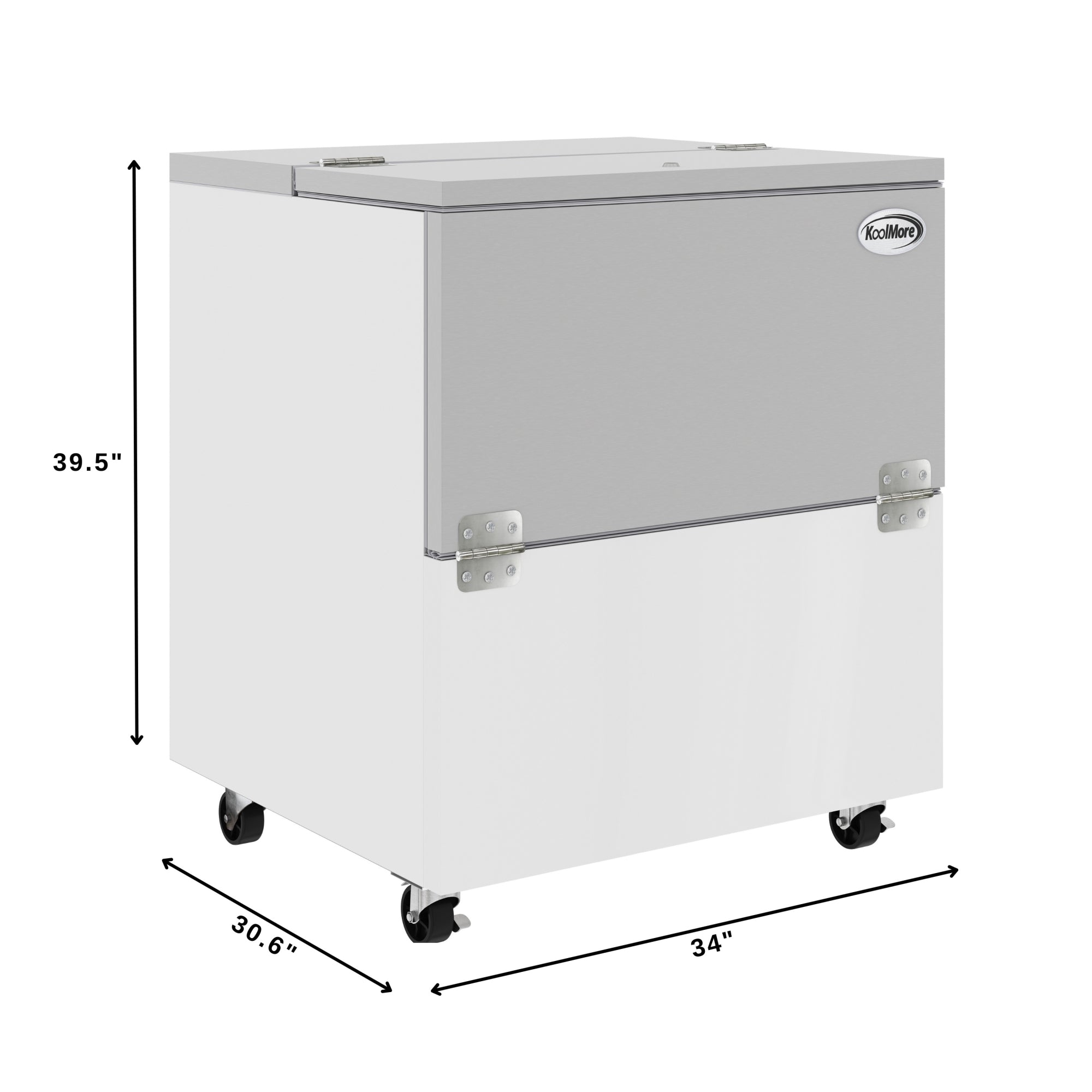 34 in. Commercial Milk Cooler for School and Cafeteria, 8 Crate Capacity with Heavy Duty Casters in Stainless Steel and White