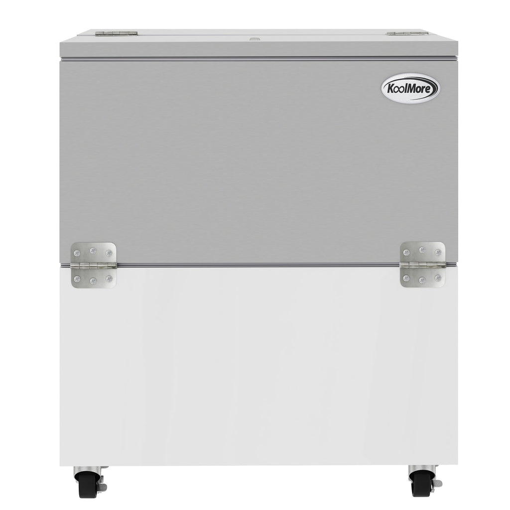 34 in. Commercial Milk Cooler for School and Cafeteria, 8 Crate Capacity with Heavy Duty Casters in Stainless Steel and White