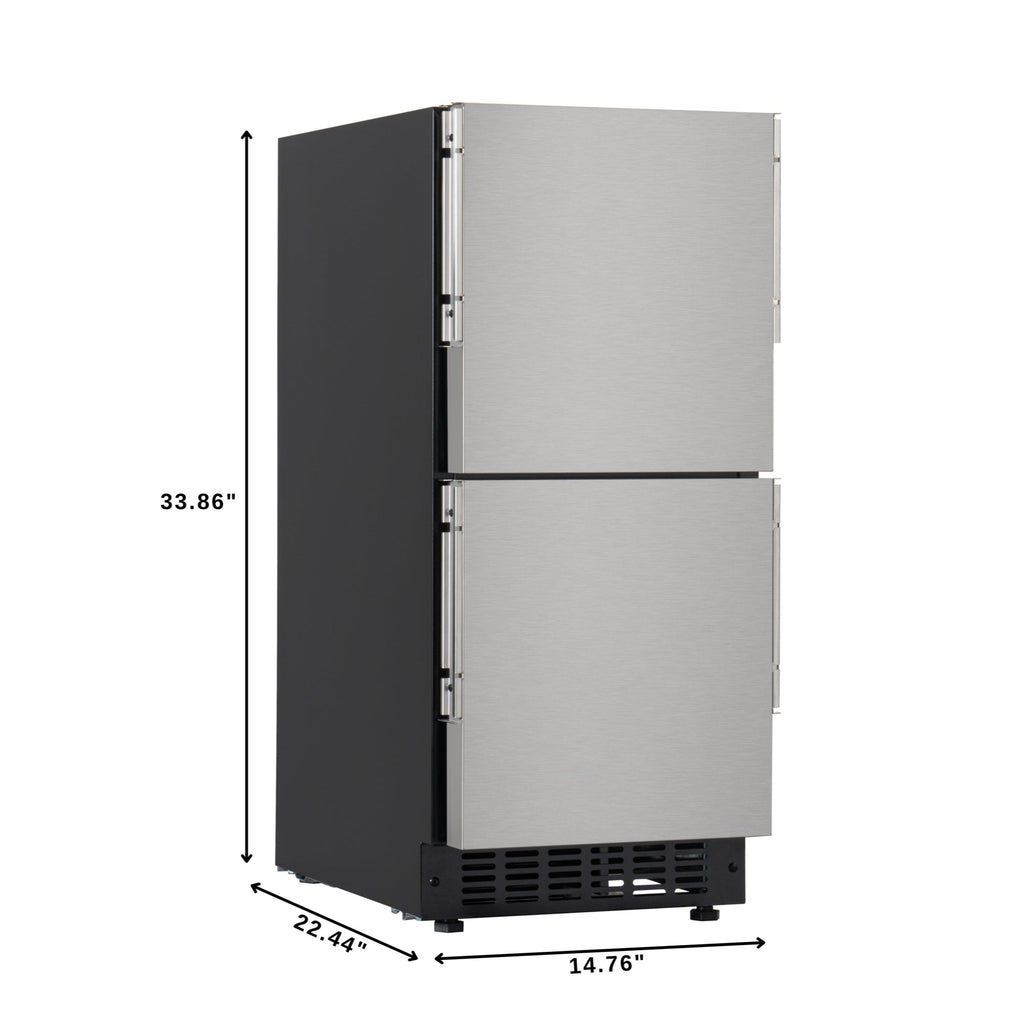 15 in. Panel Ready Built-in Double Refrigerator, Frost-Free Undercounter Fridge with Digital Temperature Control and Stainless-Steel Drawers