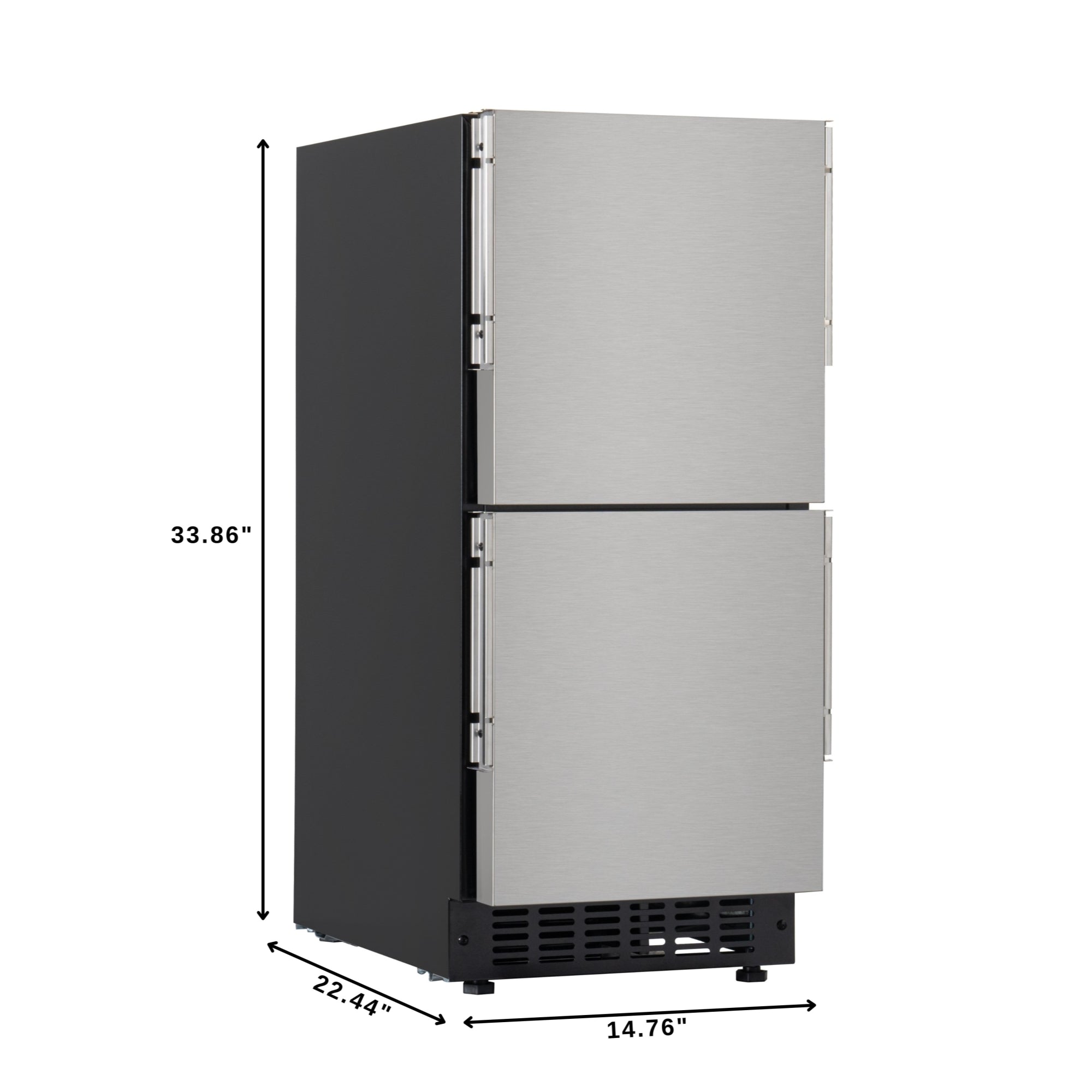 15 in. Panel Ready Built-in Double Refrigerator, Frost-Free Undercounter Fridge with Digital Temperature Control and Stainless-Steel Drawers