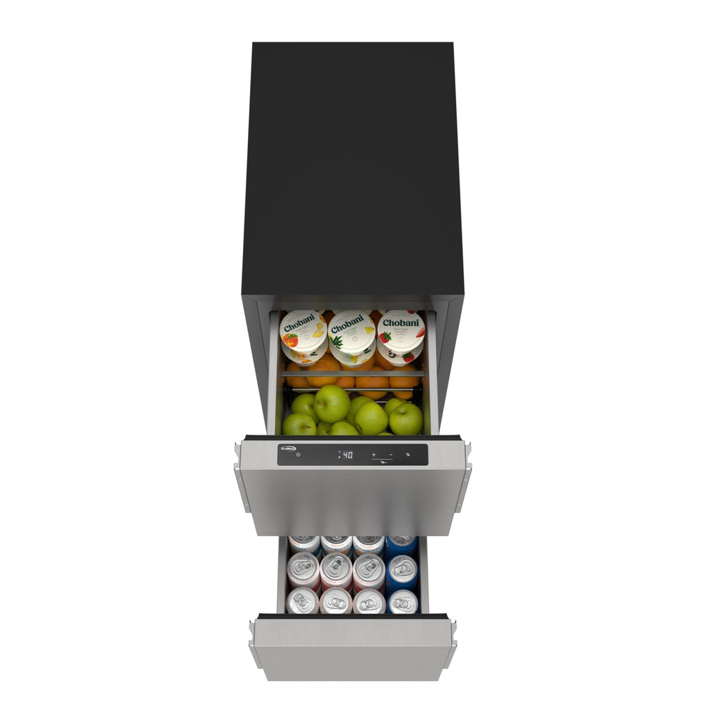15 in. Panel Ready Built-in Double Refrigerator, Frost-Free Undercounter Fridge with Digital Temperature Control and Stainless-Steel Drawers