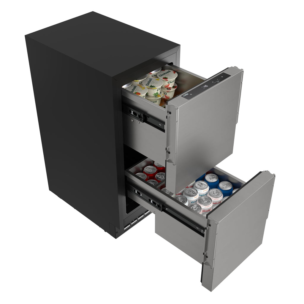15 in. Panel Ready Built-in Double Refrigerator, Frost-Free Undercounter Fridge with Digital Temperature Control and Stainless-Steel Drawers