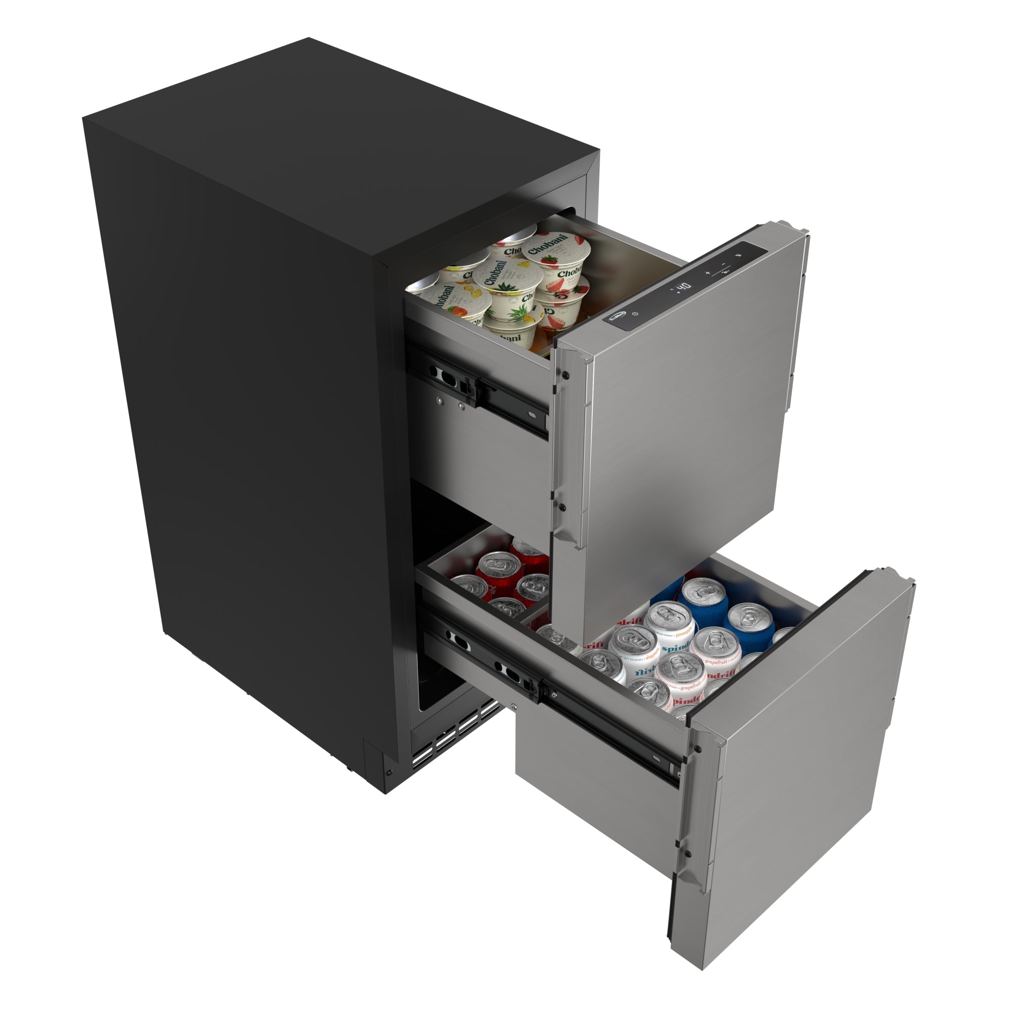 15 in. Panel Ready Built-in Double Refrigerator, Frost-Free Undercounter Fridge with Digital Temperature Control and Stainless-Steel Drawers