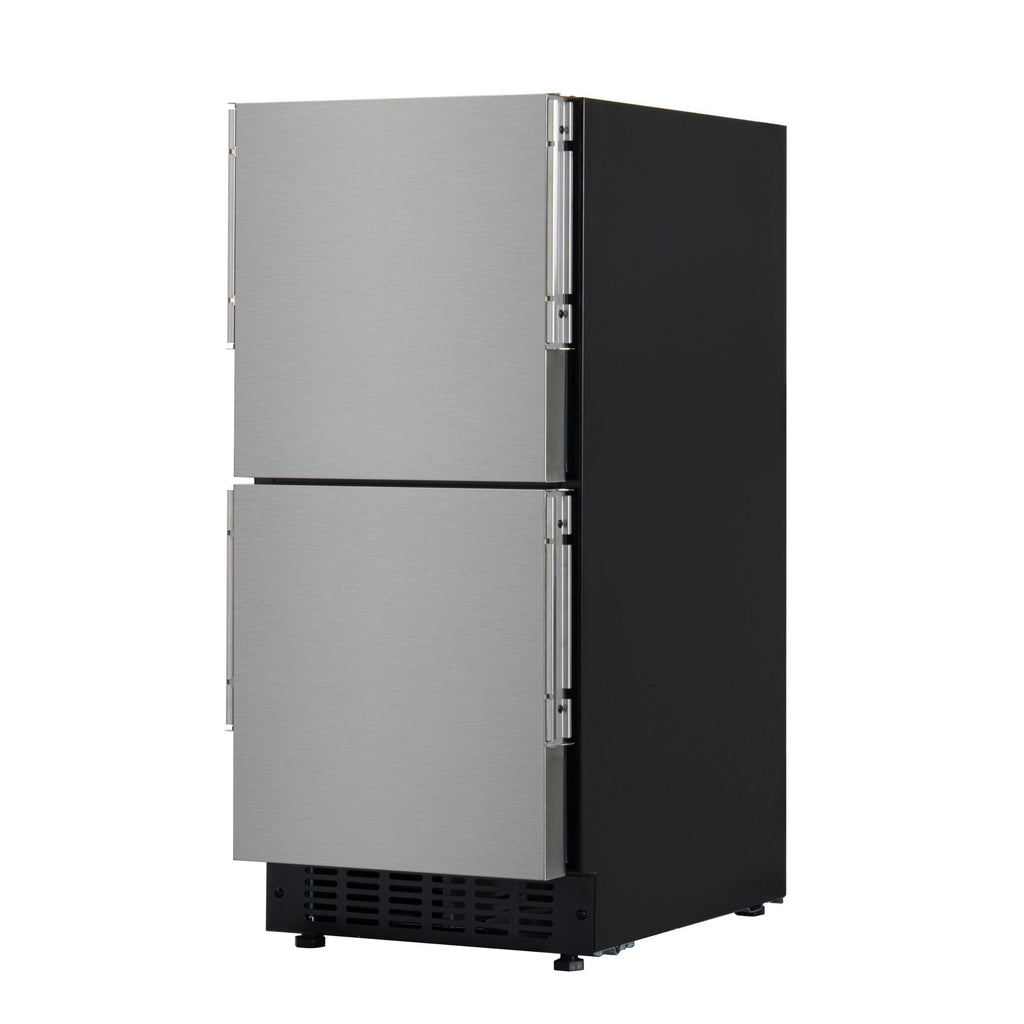 15 in. Panel Ready Built-in Double Refrigerator, Frost-Free Undercounter Fridge with Digital Temperature Control and Stainless-Steel Drawers