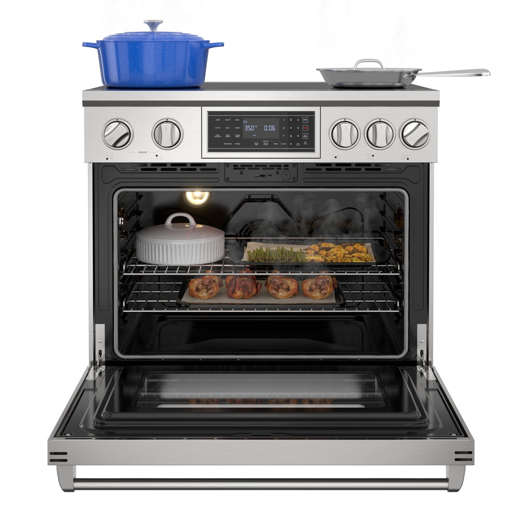 KoolMore Reserve 36 in. Electric Induction Range Oven with Ceramic Glass Cooktop, True Convection, 240V, 6.0 Cu. Ft., Air Fry, Sync Burners, CSA Certified in Stainless Steel