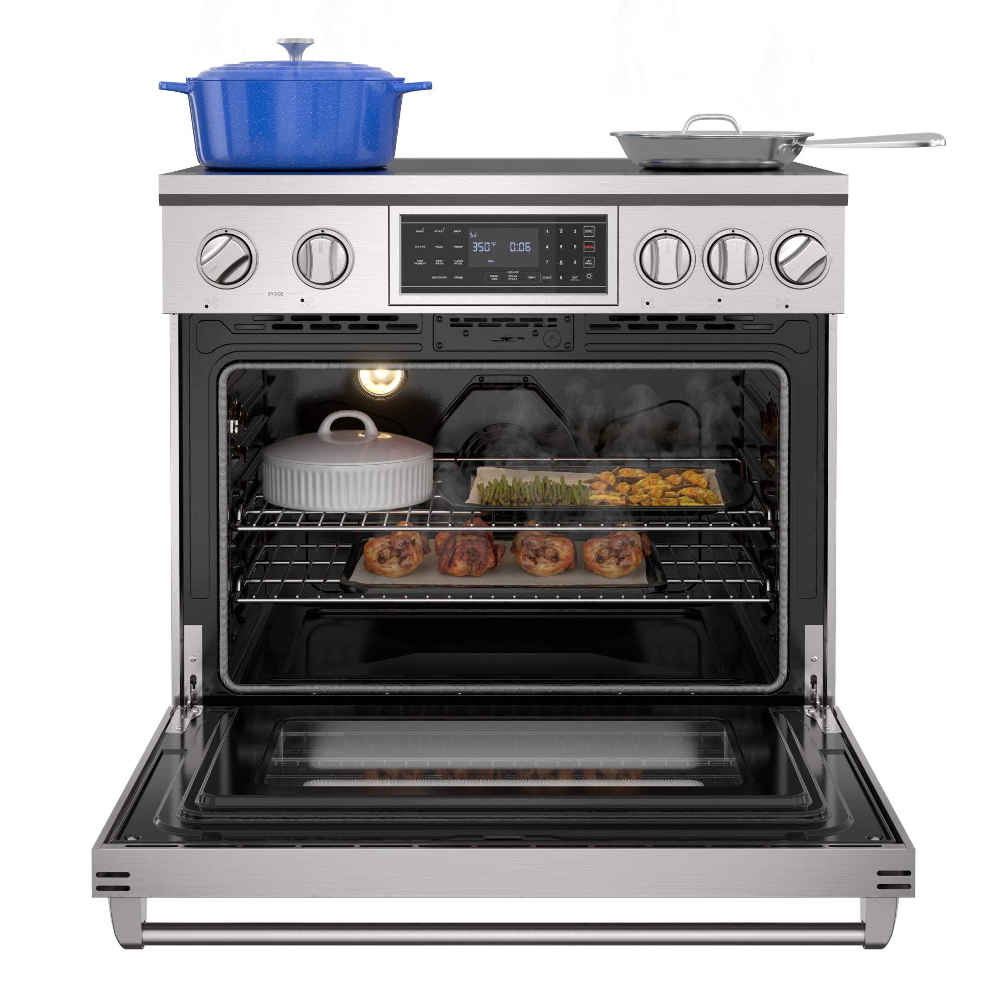 KoolMore Reserve 36 in. Electric Induction Range Oven with Ceramic Glass Cooktop, True Convection, 240V, 6.0 Cu. Ft., Air Fry, Sync Burners, CSA Certified in Stainless Steel