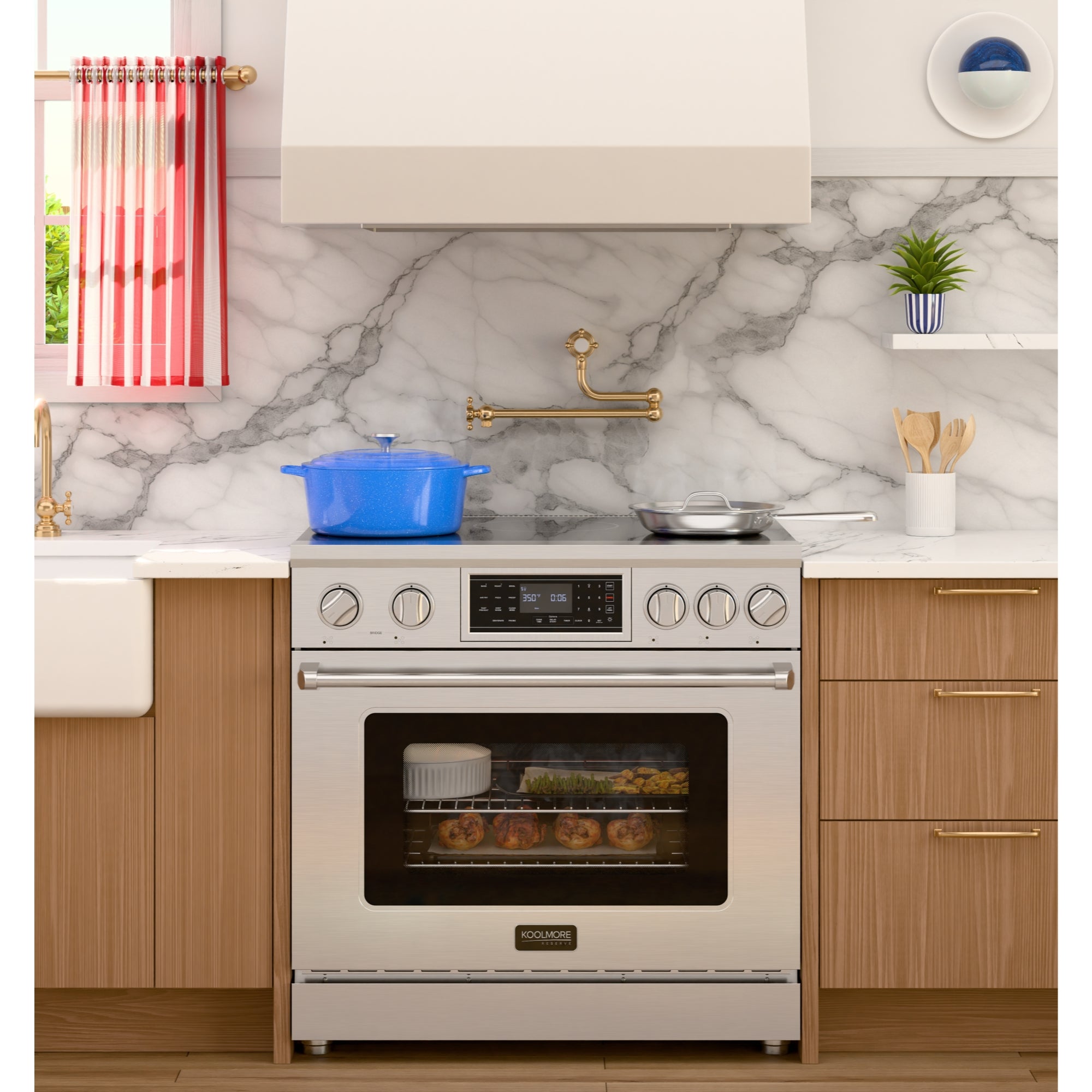 KoolMore Reserve 36 in. Electric Induction Range Oven with Ceramic Glass Cooktop, True Convection, 240V, 6.0 Cu. Ft., Air Fry, Sync Burners, CSA Certified in Stainless Steel