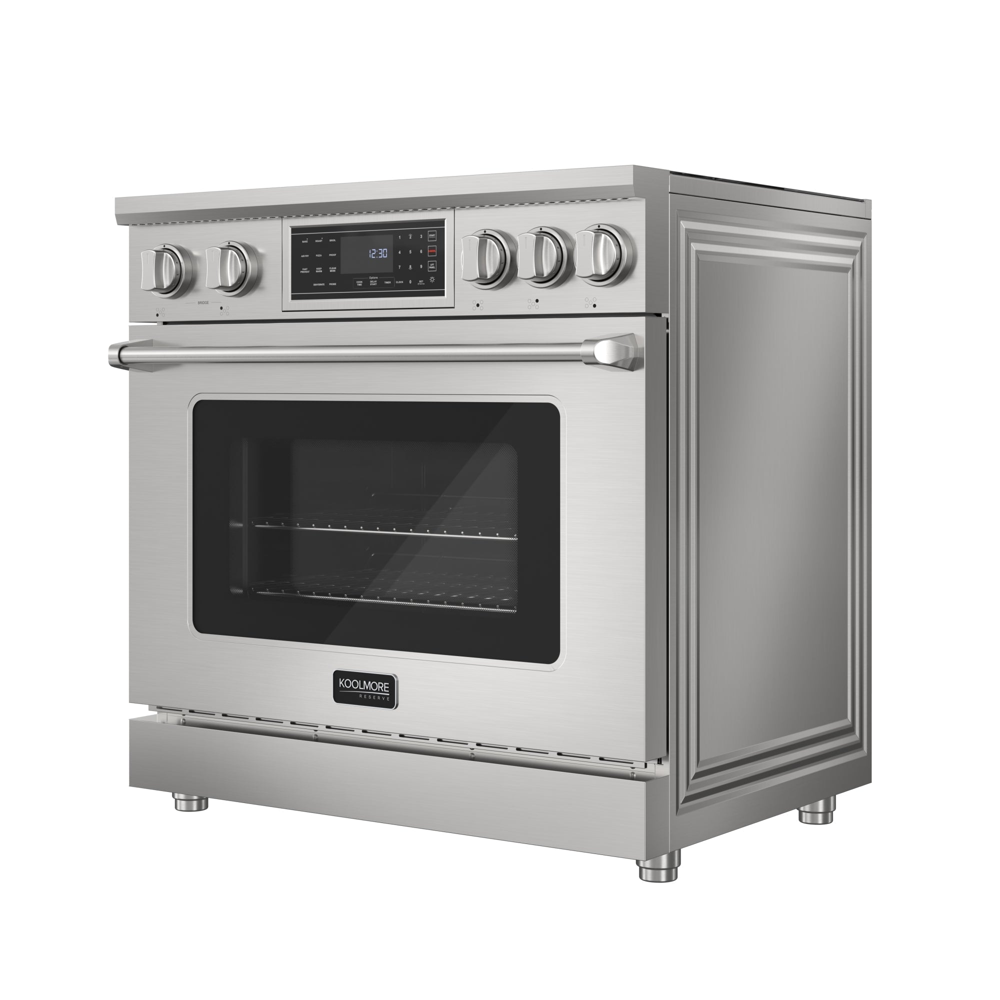 KoolMore Reserve 36 in. Electric Induction Range Oven with Ceramic Glass Cooktop, True Convection, 240V, 6.0 Cu. Ft., Air Fry, Sync Burners, CSA Certified in Stainless Steel