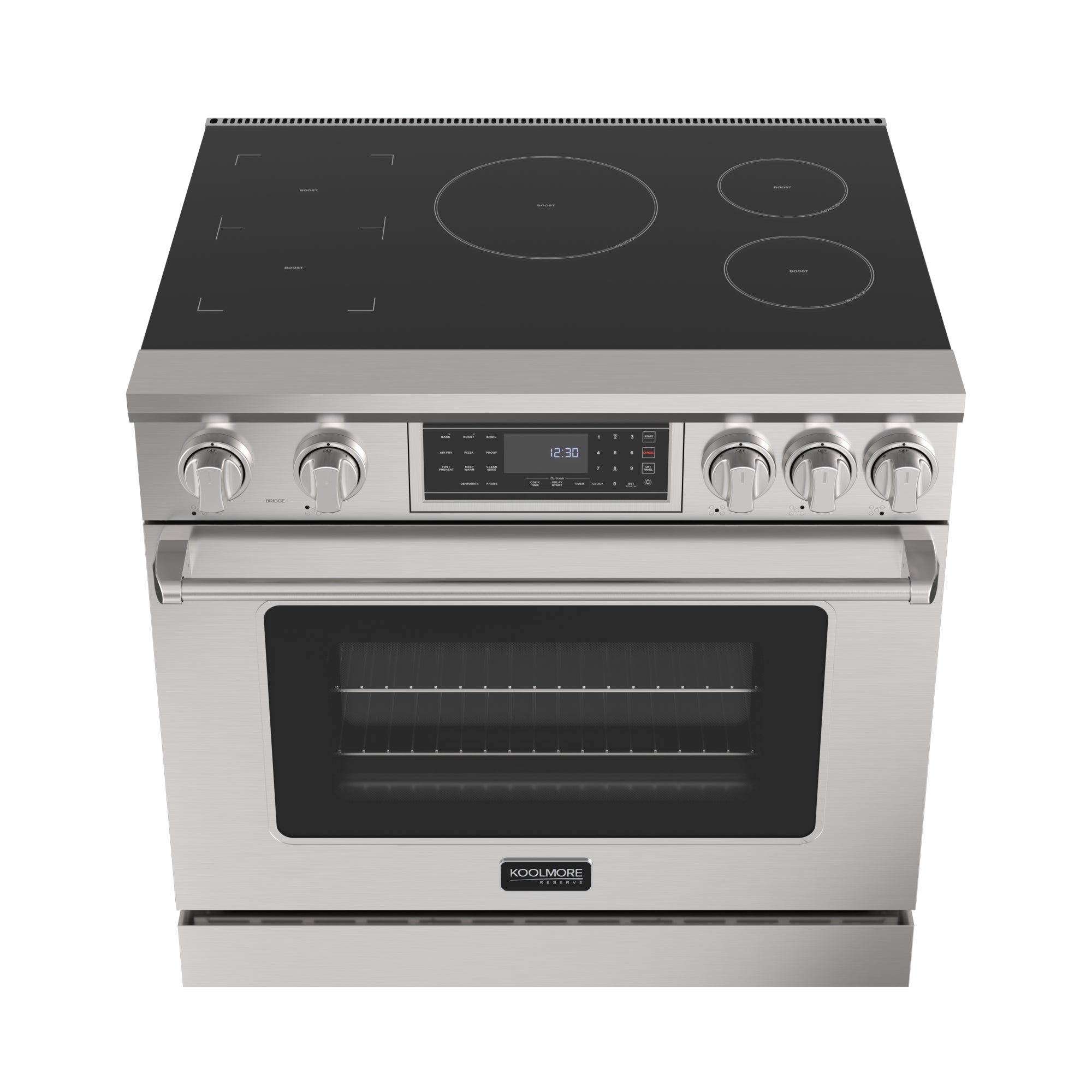 KoolMore Reserve 36 in. Electric Induction Range Oven with Ceramic Glass Cooktop, True Convection, 240V, 6.0 Cu. Ft., Air Fry, Sync Burners, CSA Certified in Stainless Steel