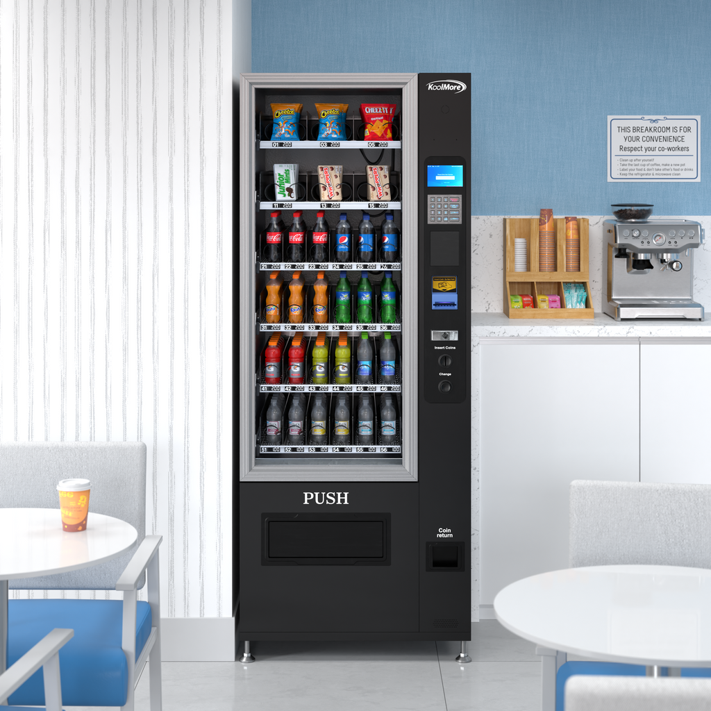 Refrigerated Snack and Drink Vending Machine with 36 Slots with Bill and Coin Acceptor in Black