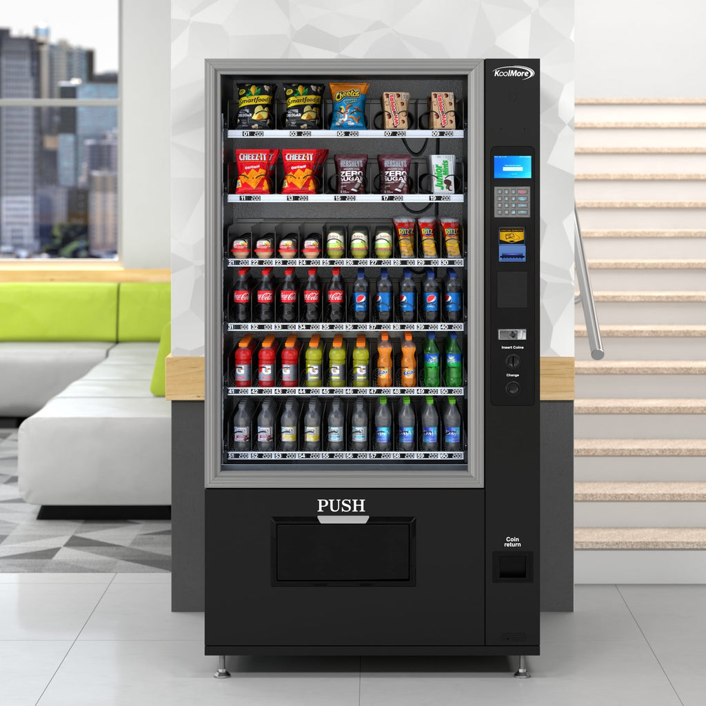 Refrigerated Snack and Drink Vending Machine with 60 Slots and Coin/Bill Acceptor in Black