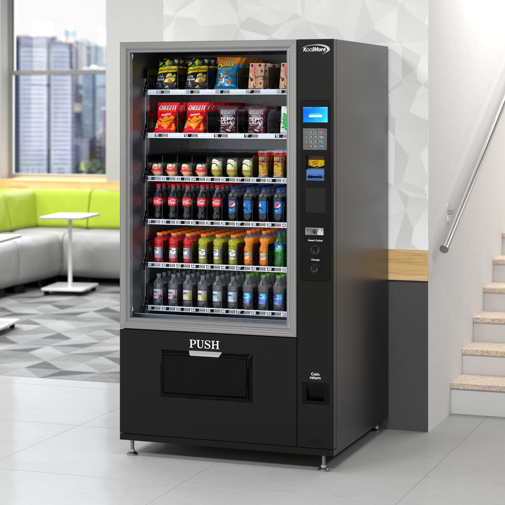 Refrigerated Snack and Drink Vending Machine with 60 Slots and Coin/Bill Acceptor in Black