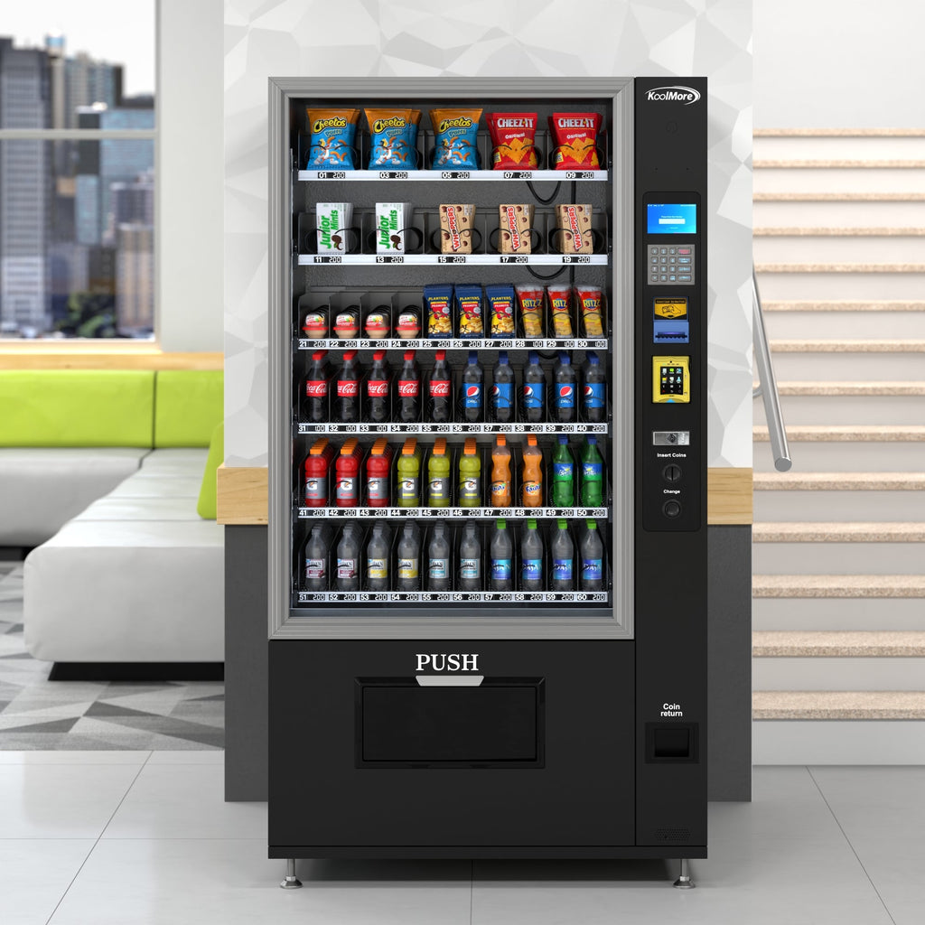 Refrigerated Snack and Drink Vending Machine with 60 Slots, Bill Acceptor and Credit Card Reader in Black