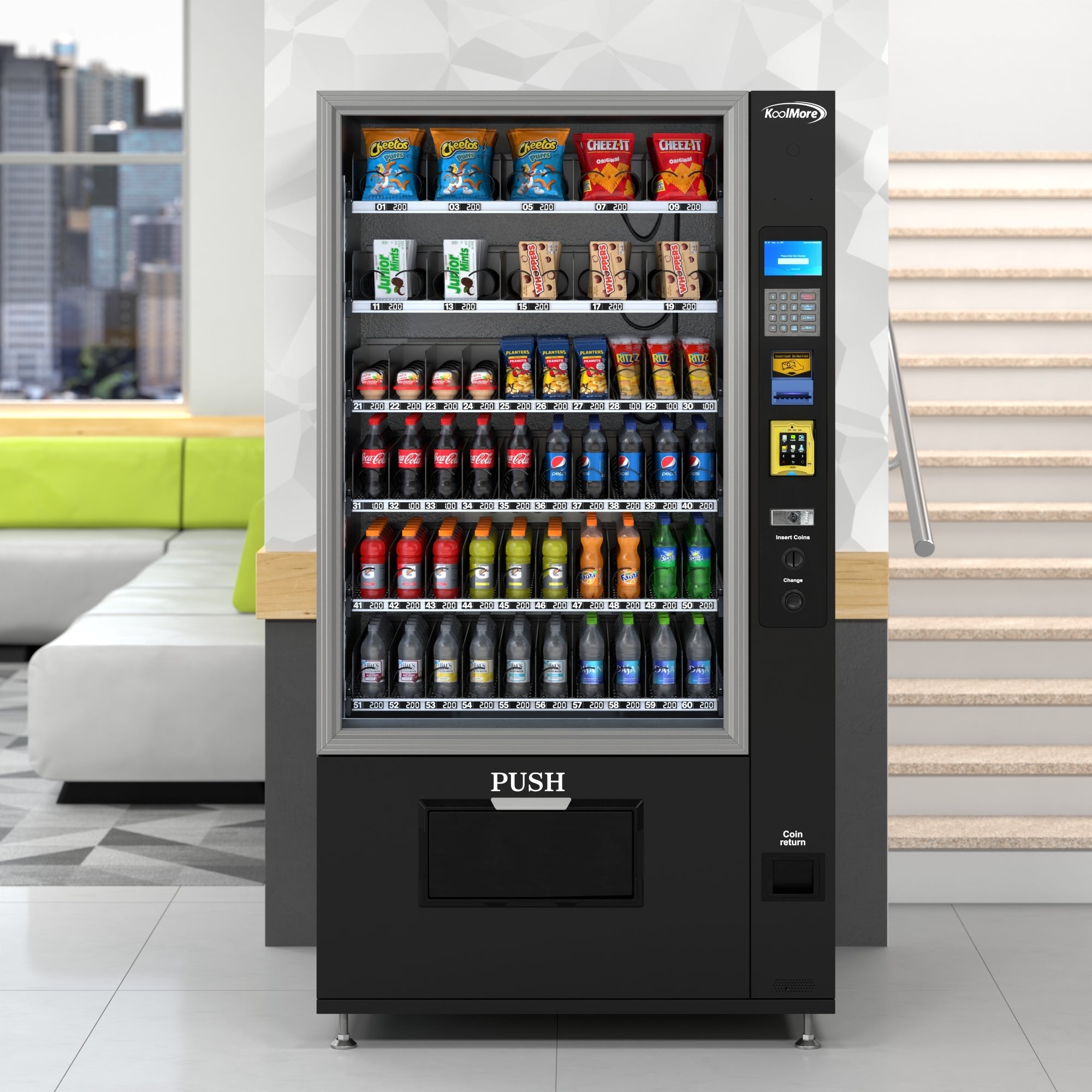 Refrigerated Snack and Drink Vending Machine with 60 Slots, Bill Acceptor and Credit Card Reader in Black