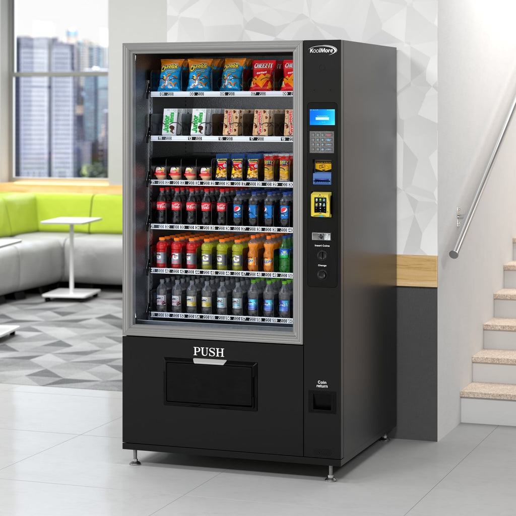 Refrigerated Snack and Drink Vending Machine with 60 Slots, Bill Acceptor and Credit Card Reader in Black
