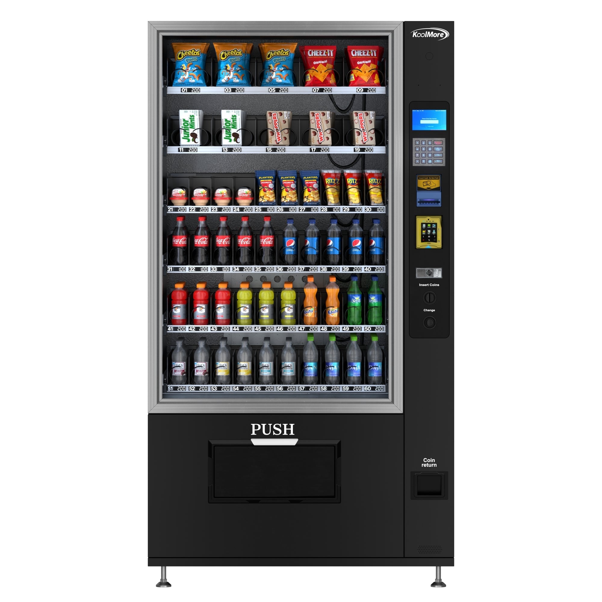 Refrigerated Snack and Drink Vending Machine with 60 Slots, Credit Card Reader and Coin/Bill Acceptor in Black