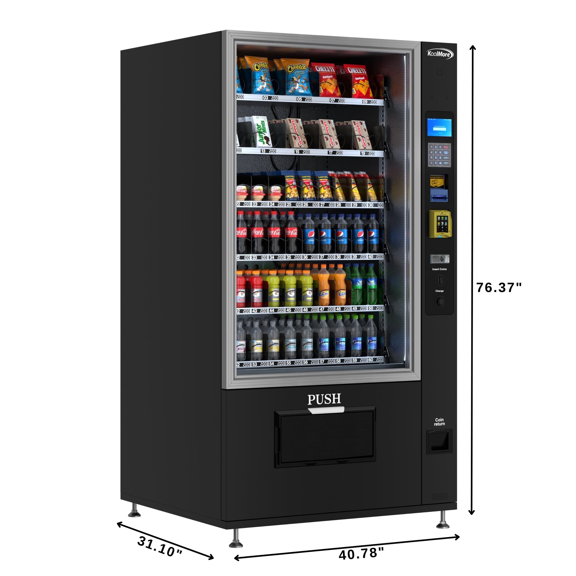 Refrigerated Snack and Drink Vending Machine with 60 Slots, Credit Card Reader and Coin/Bill Acceptor in Black