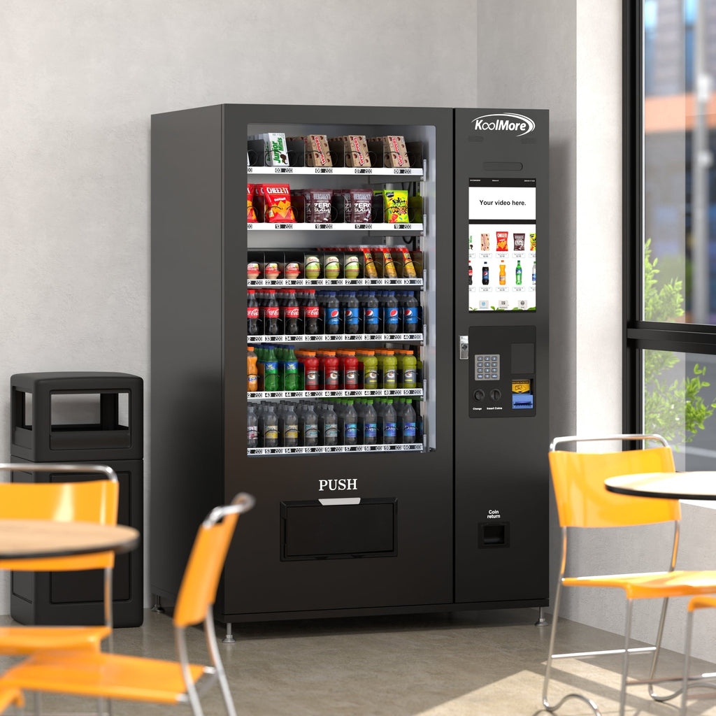 Refrigerated Snack and Drink Vending Machine with 60 Slots and 22 Inch Touch Screen With CC Reader and Bill Acceptor in Black