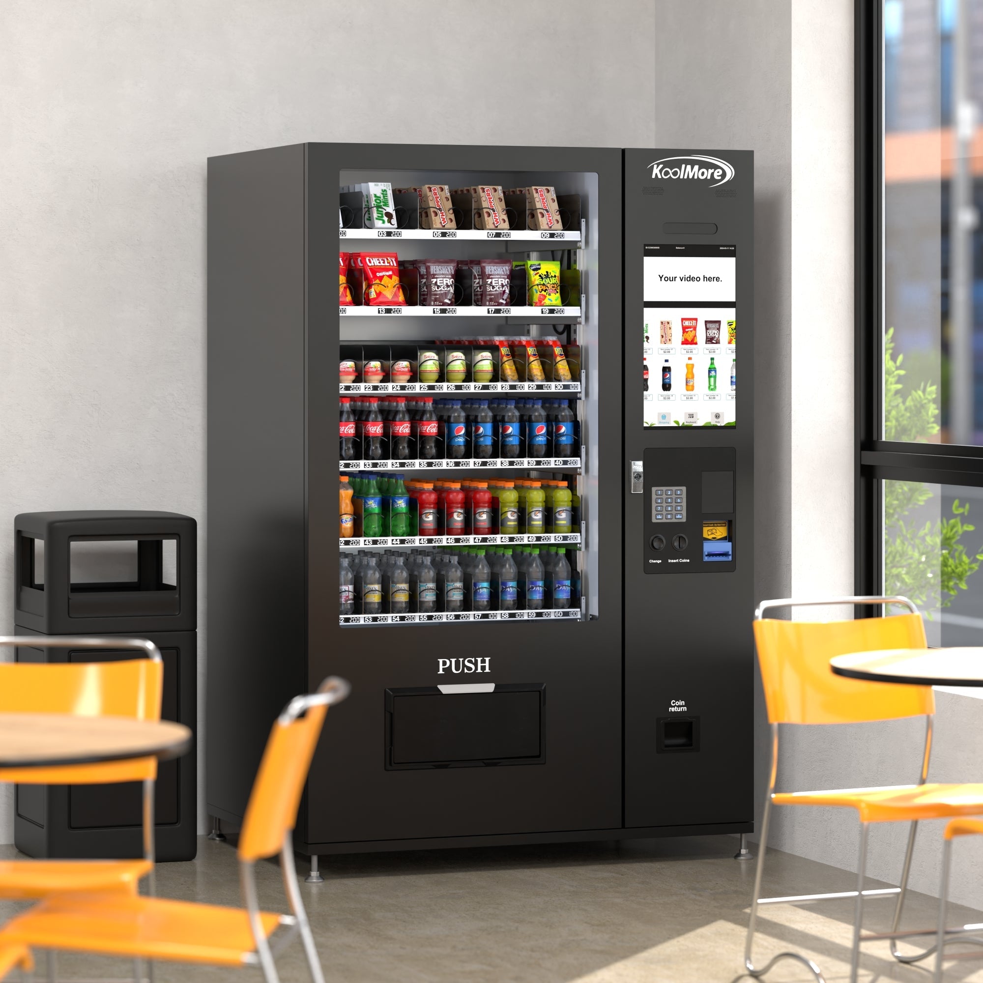Refrigerated Snack and Drink Vending Machine with 60 Slots and 22 Inch Touch Screen With CC Reader and Bill Acceptor in Black