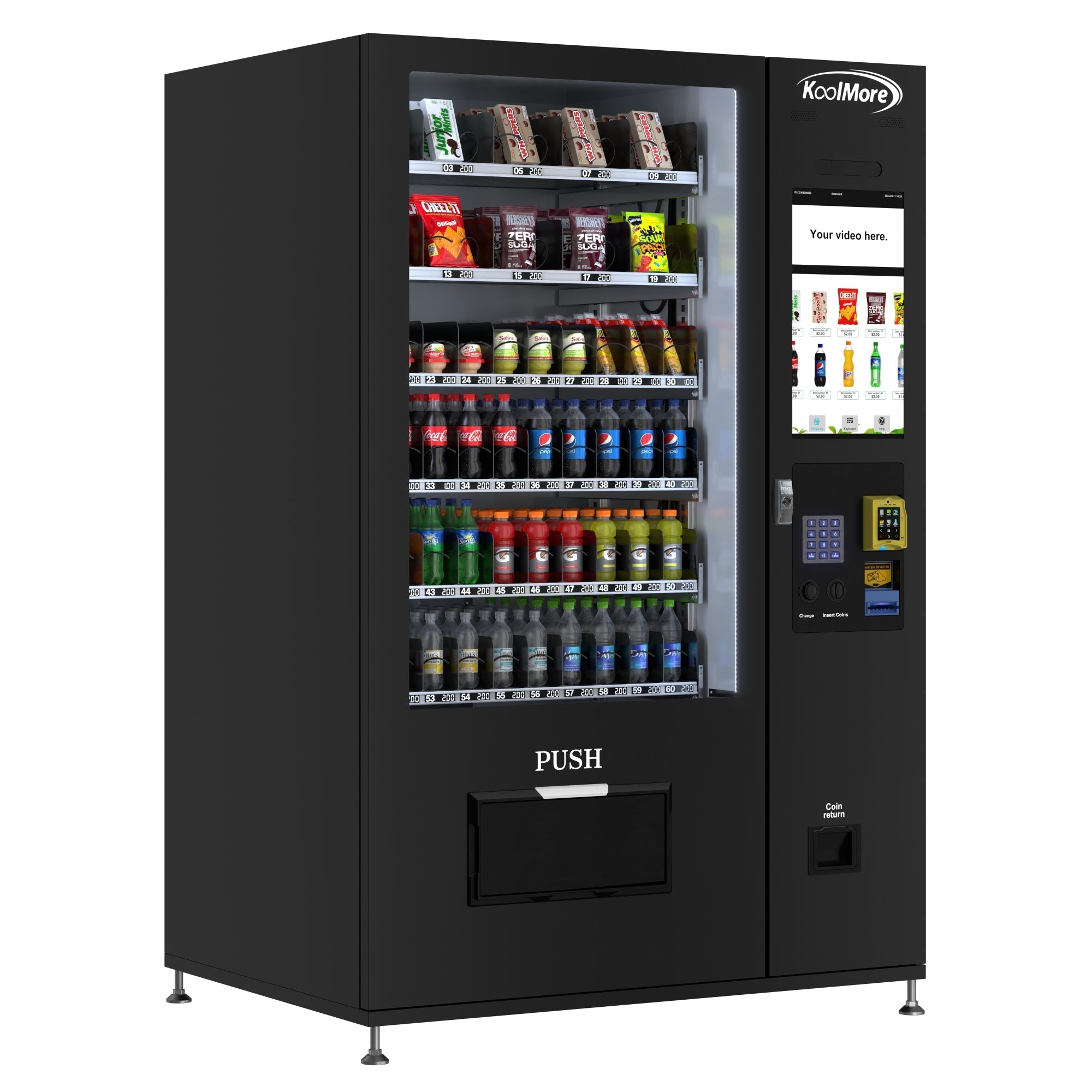 Refrigerated Snack and Drink Vending Machine with 60 Slots and 22 Inch Touch Screen with CC Reader and Coin/Bill Acceptor in Black