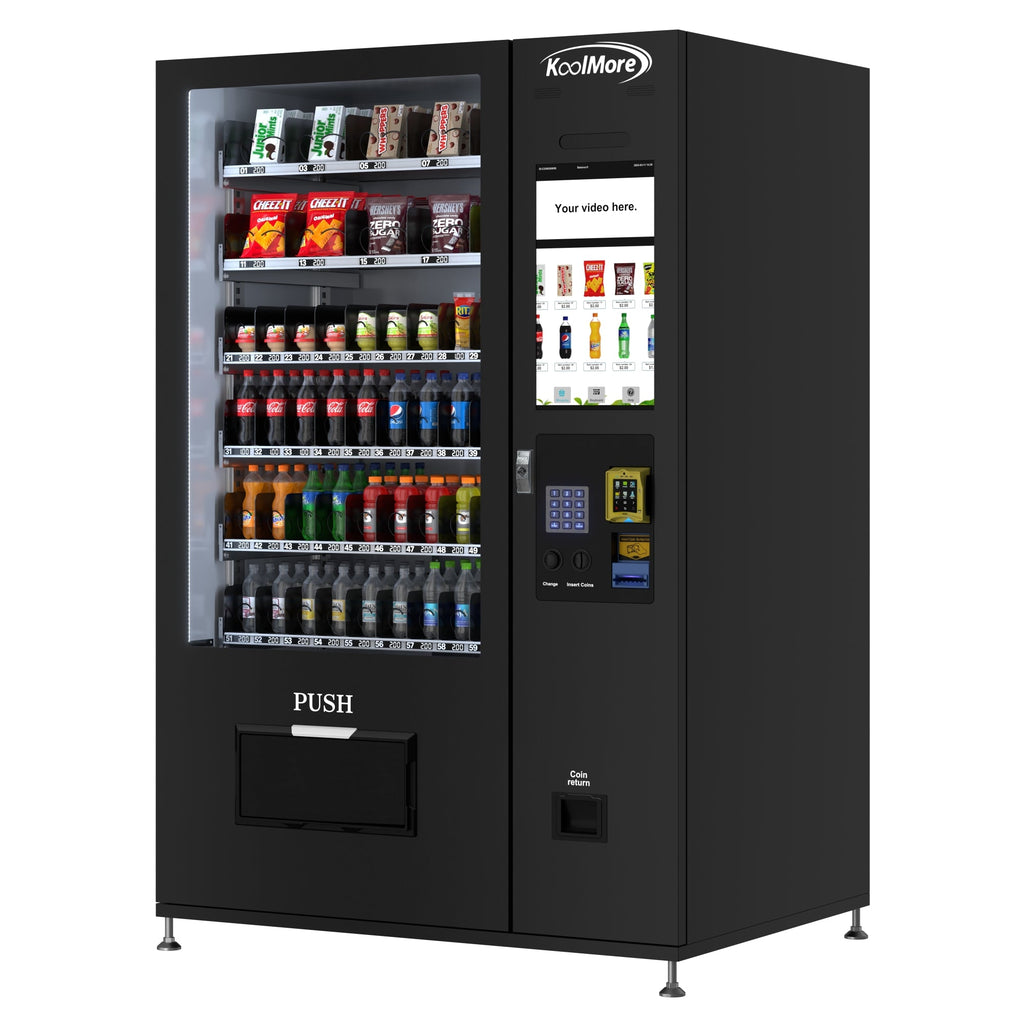 Refrigerated Snack and Drink Vending Machine with 60 Slots and 22 Inch Touch Screen with CC Reader and Coin/Bill Acceptor in Black