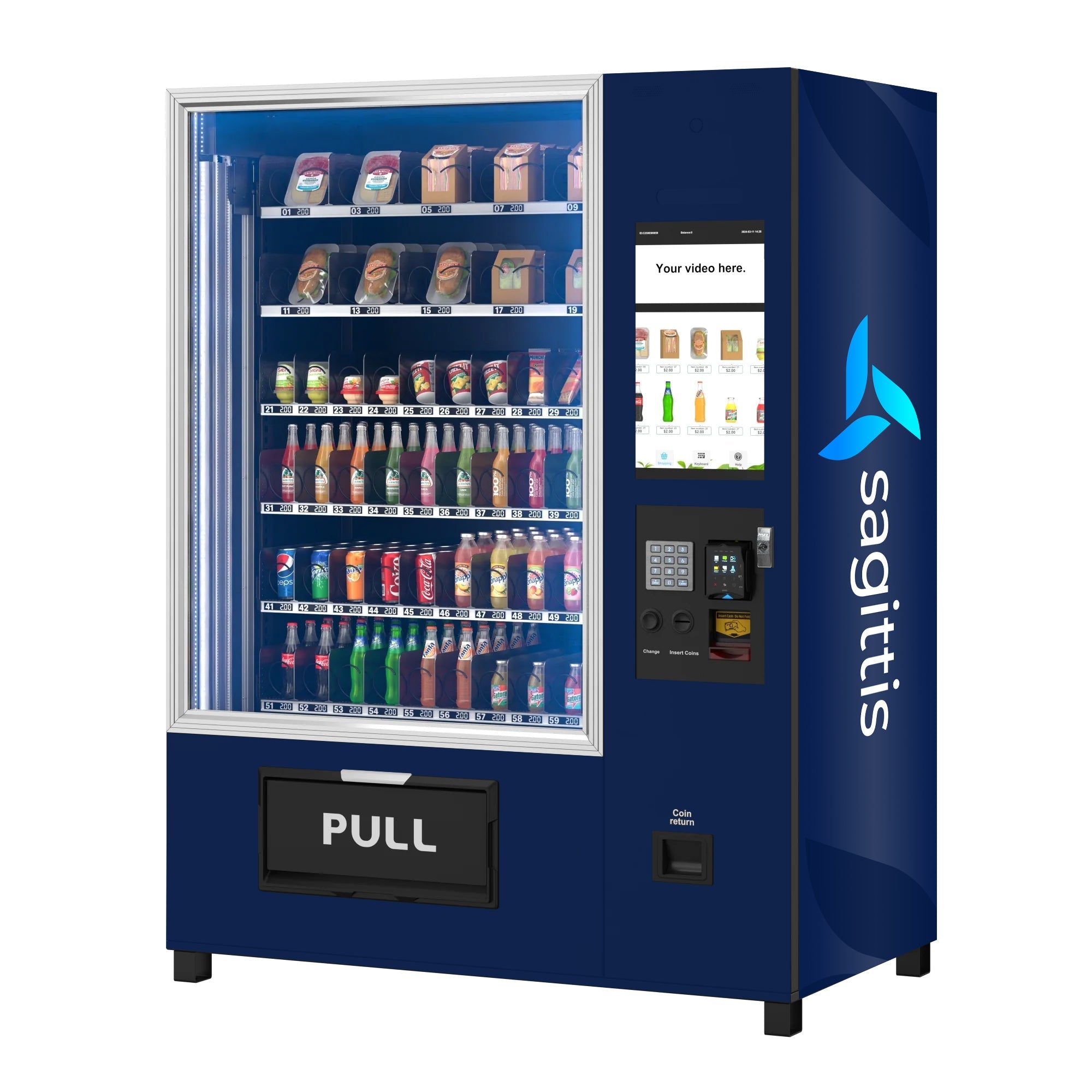 Snack Vending Machine with 21.5 Inch Touch Display, 66 Slots and Elevator-Lift Dispensing System, Refrigerated, Bill Acceptor and Credit Card Reader, Wifi and 4G Connectivity in Black - Wrap