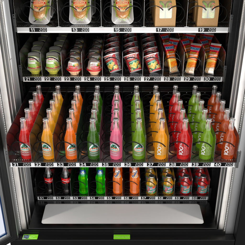 Snack Vending Machine with 21.5 Inch Touch Display, 66 Slots and Elevator-Lift Dispensing System, Refrigerated, Bill Acceptor and Credit Card Reader, Wifi and 4G Connectivity in Black